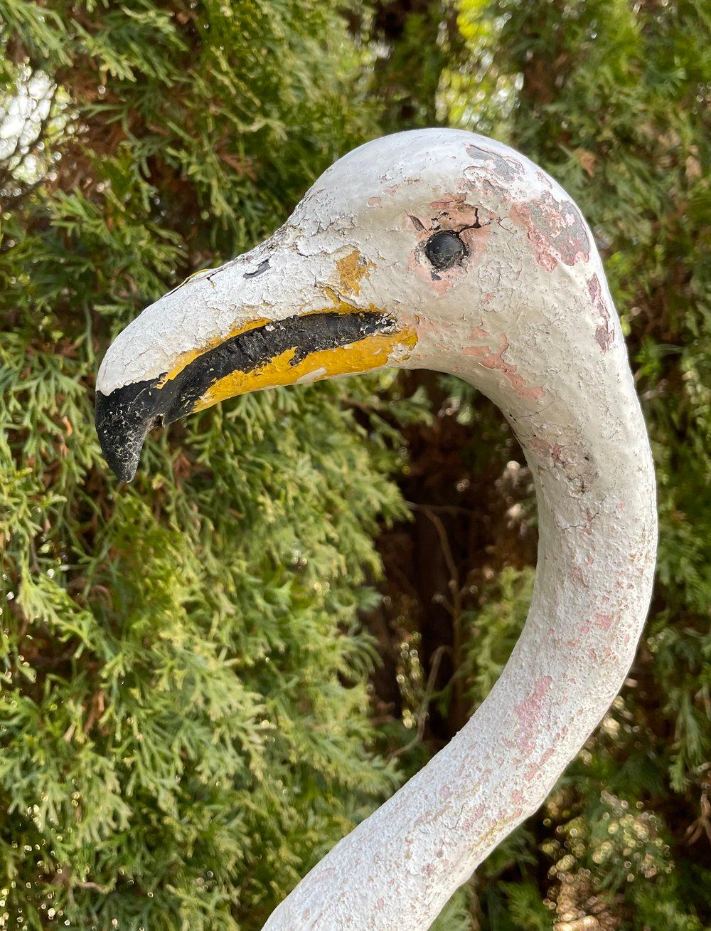 French Cast Stone and Iron Flamingo in Old White Paint For Sale 3