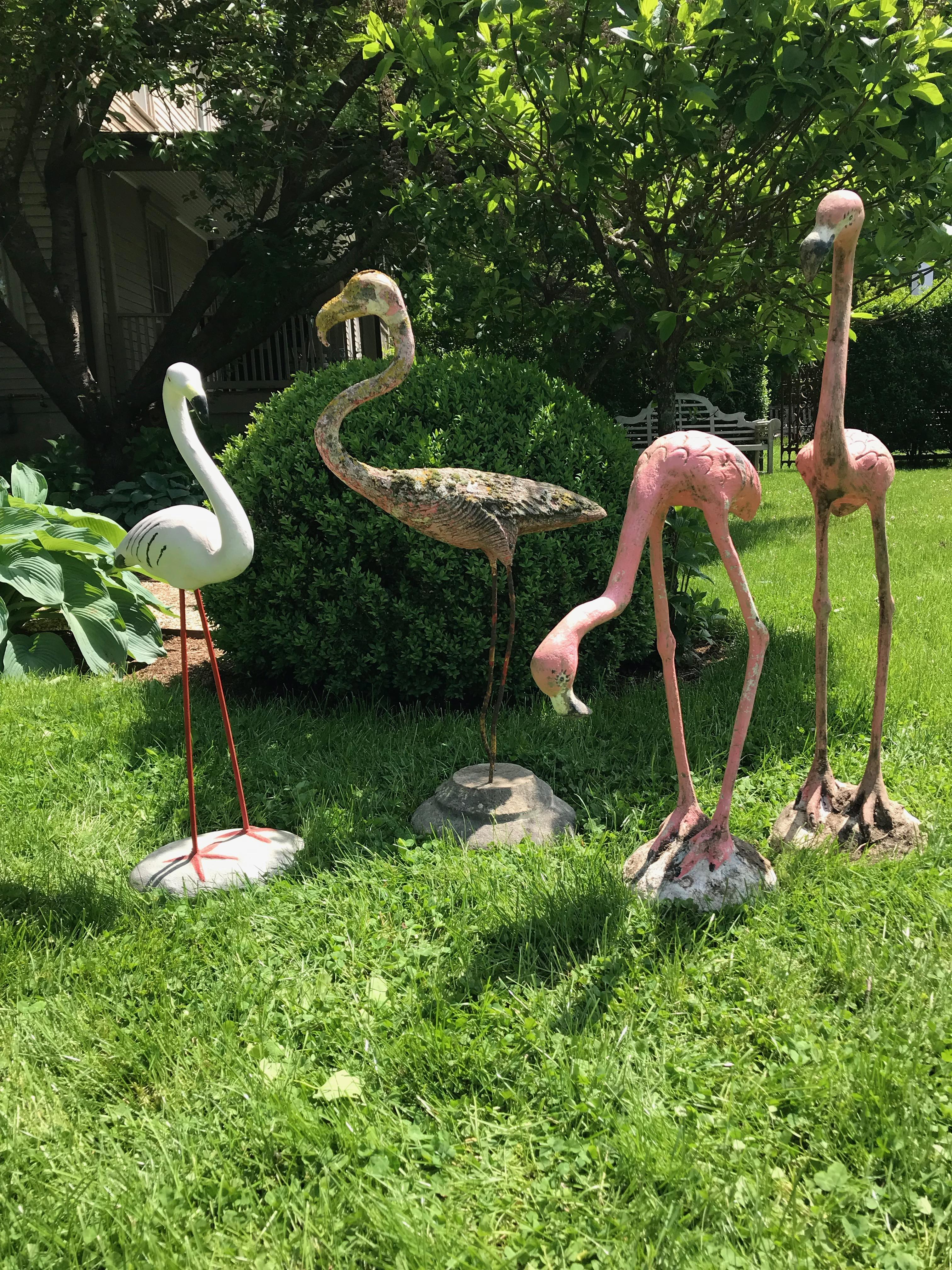 French Cast Stone and Iron White Flamingo For Sale 3