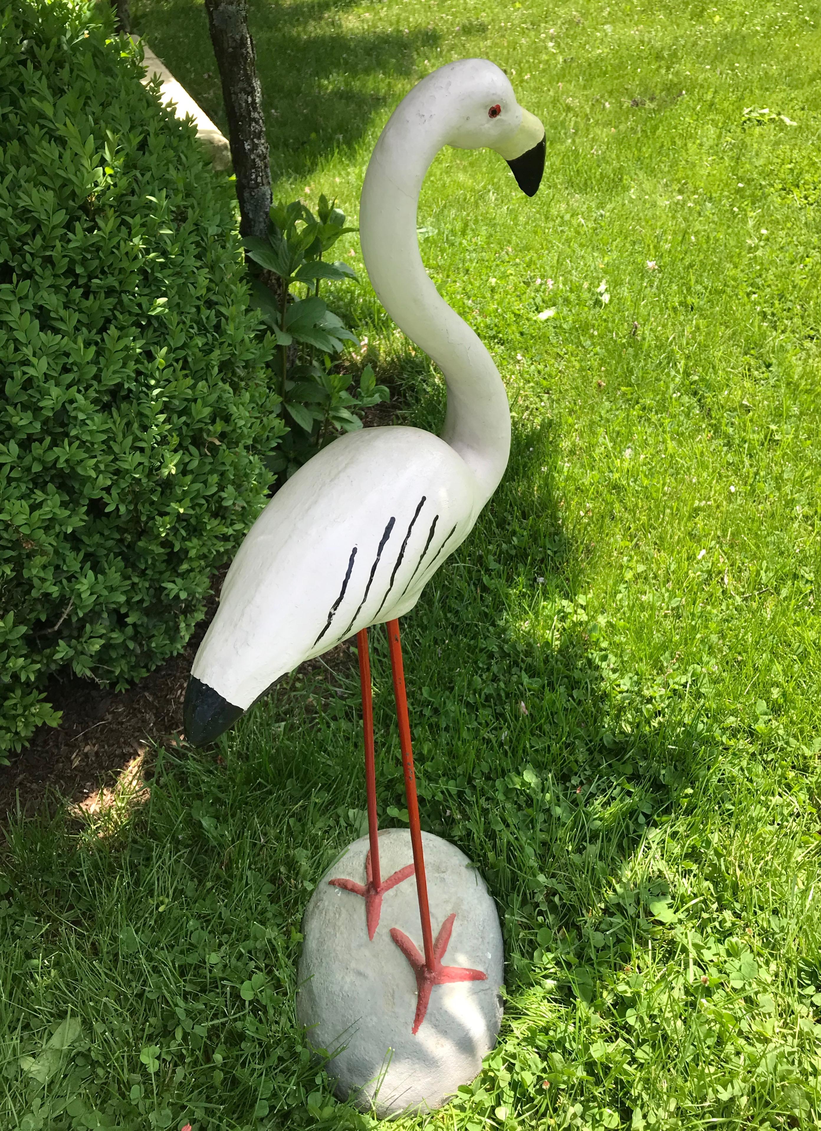 French Cast Stone and Iron White Flamingo In Good Condition For Sale In Woodbury, CT