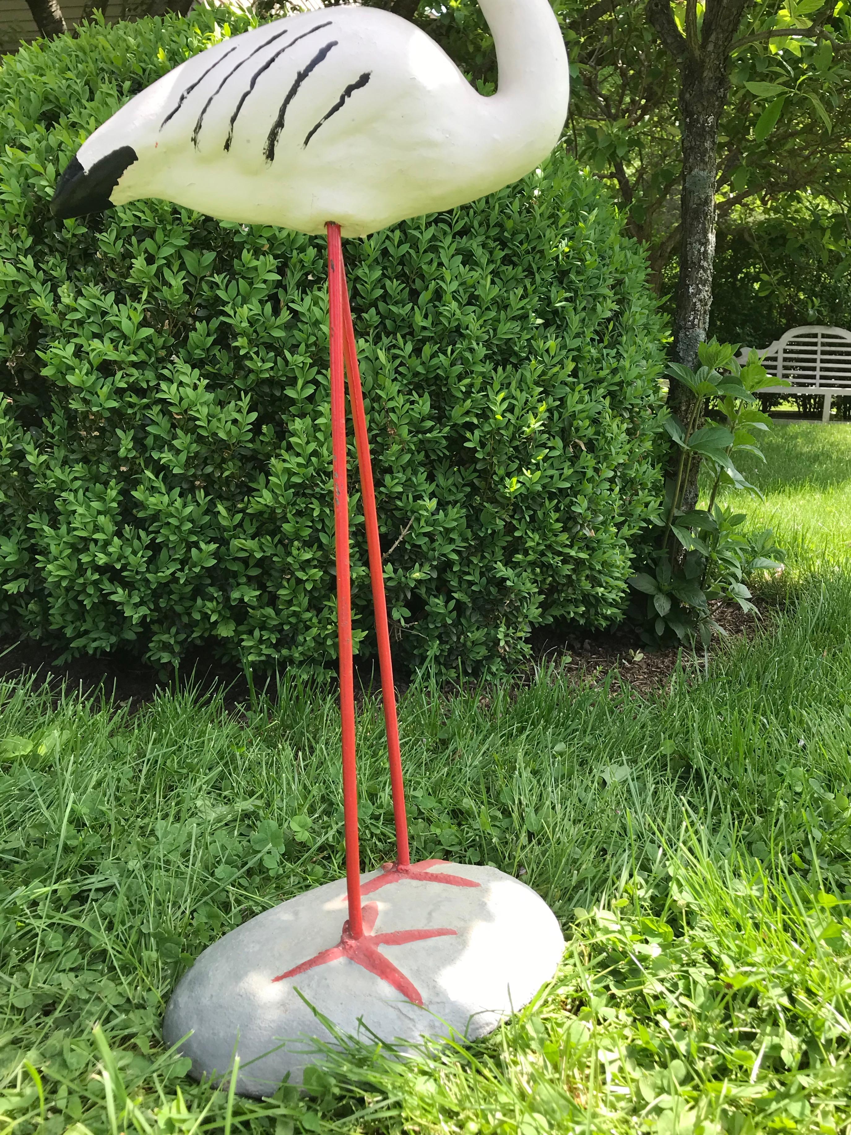 French Cast Stone and Iron White Flamingo For Sale 1