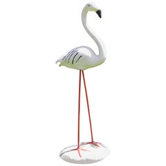 French Cast Stone and Iron White Flamingo