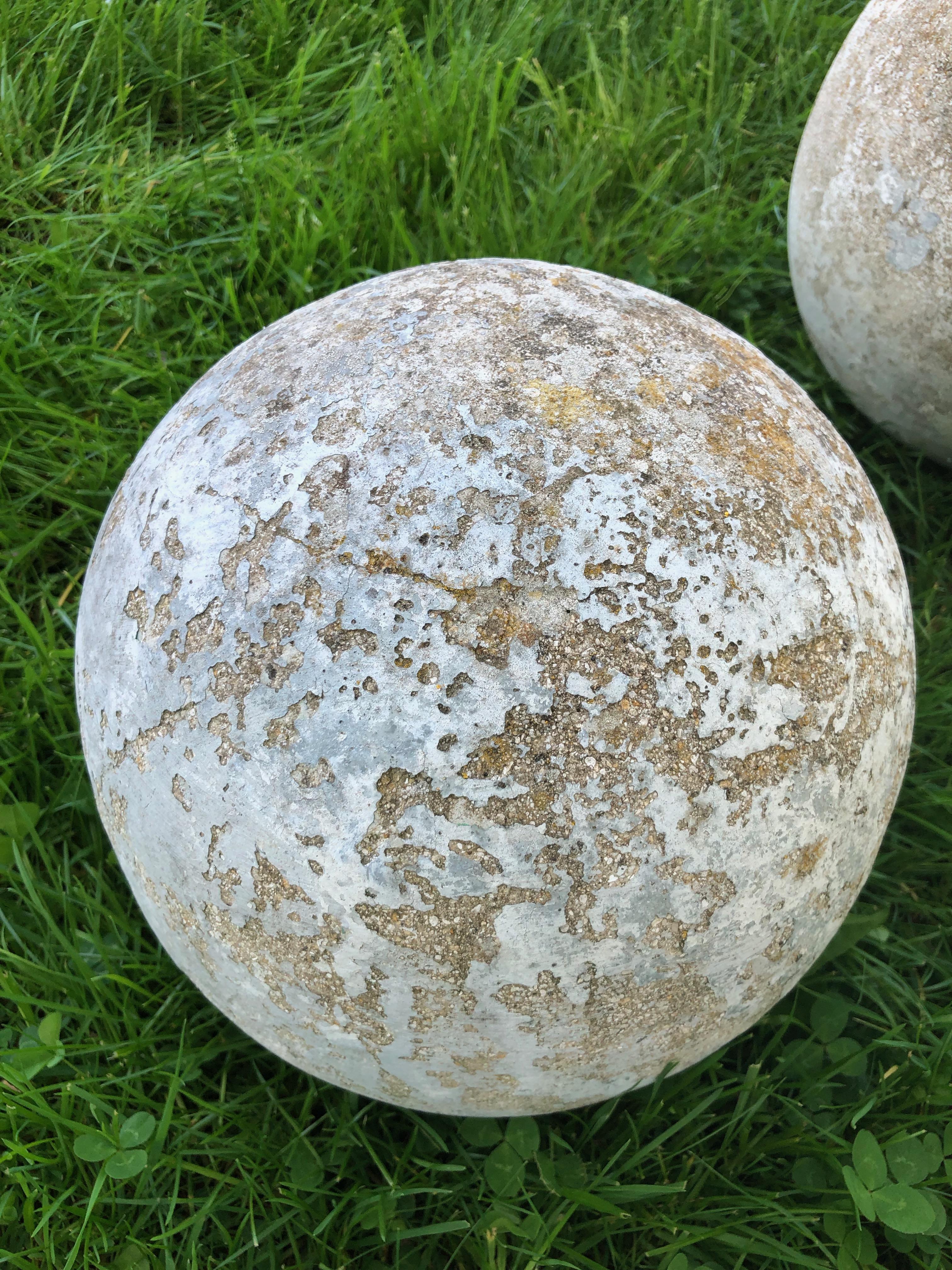 French Cast Stone Balls with Remnants of Old White Paint In Good Condition In Woodbury, CT