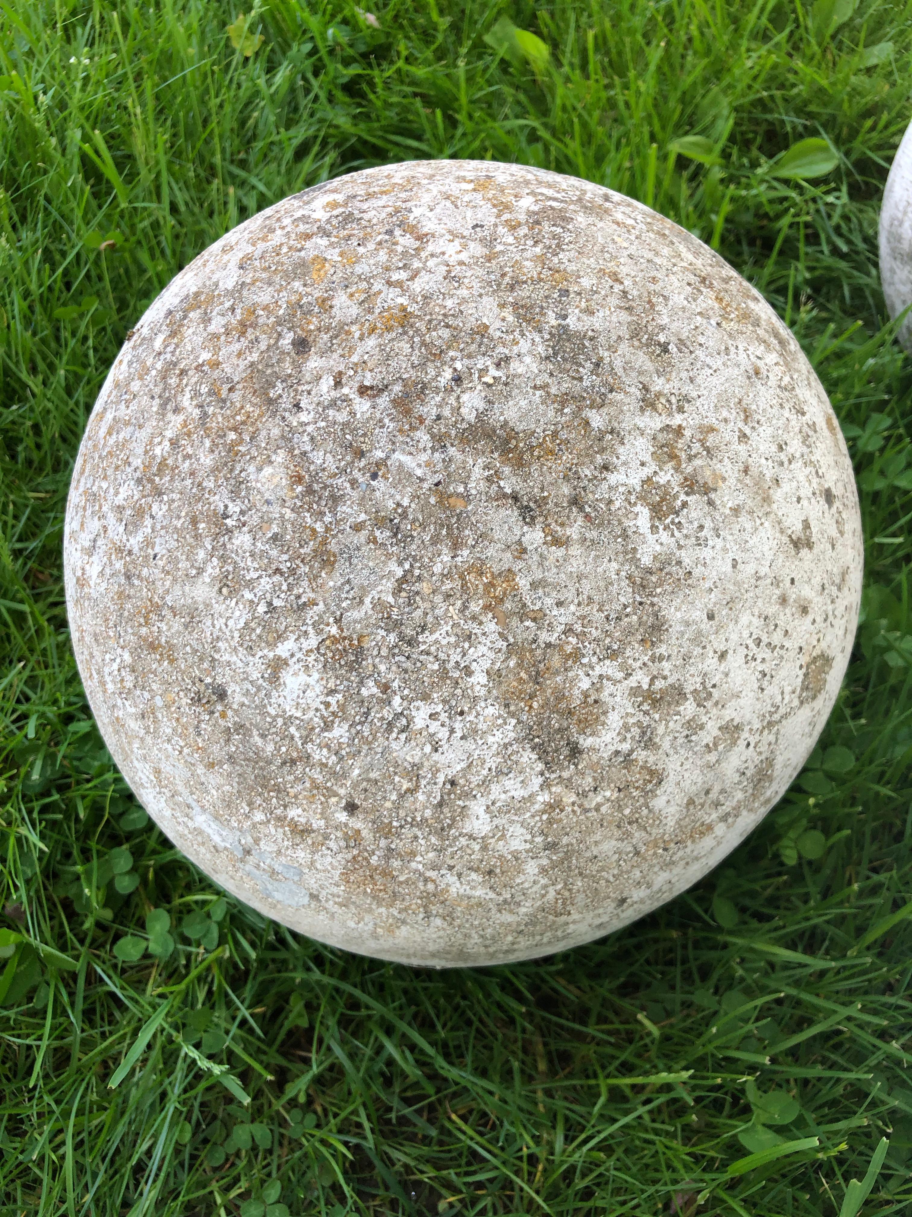 20th Century French Cast Stone Balls with Remnants of Old White Paint