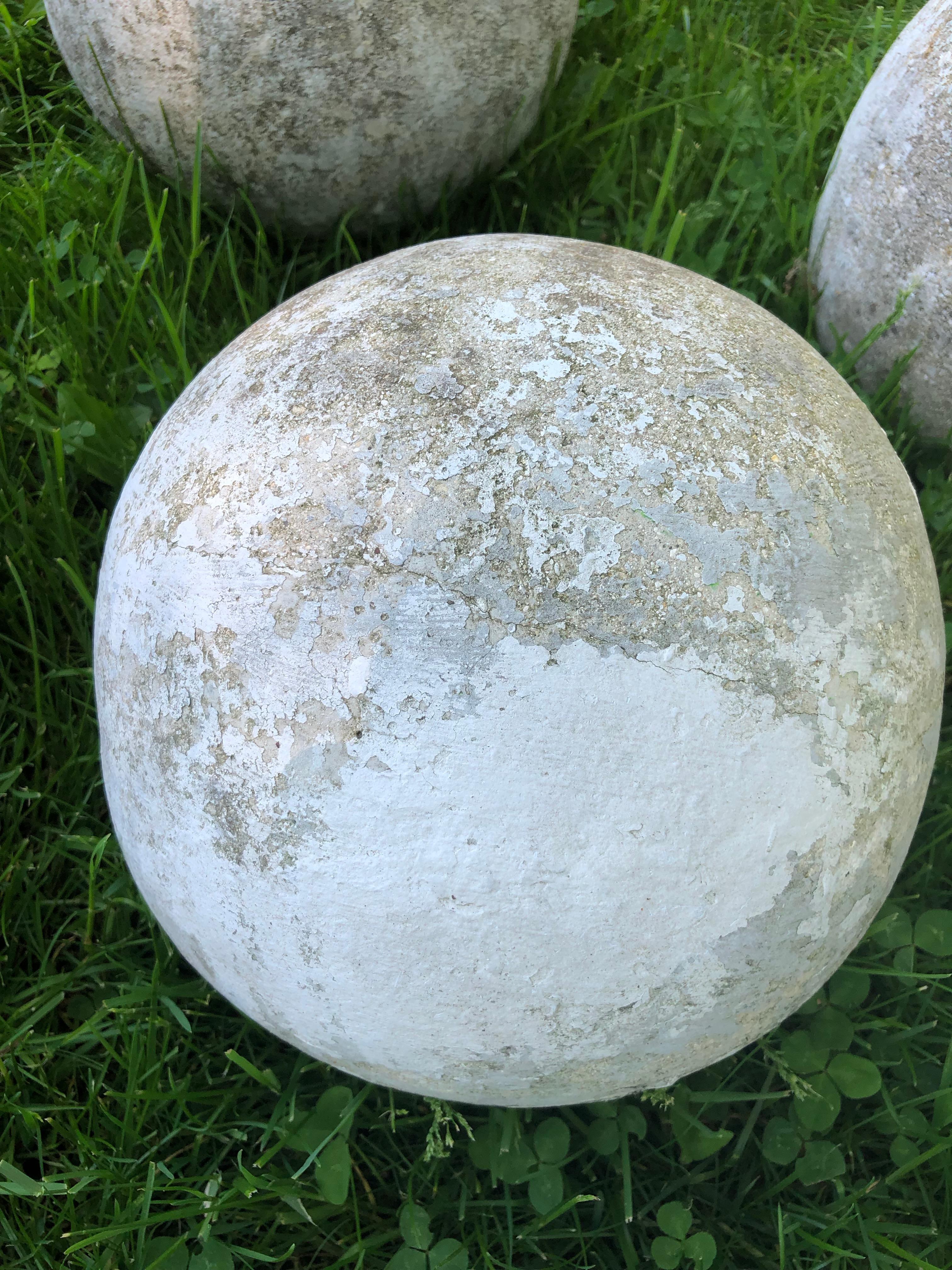 French Cast Stone Balls with Remnants of Old White Paint 1