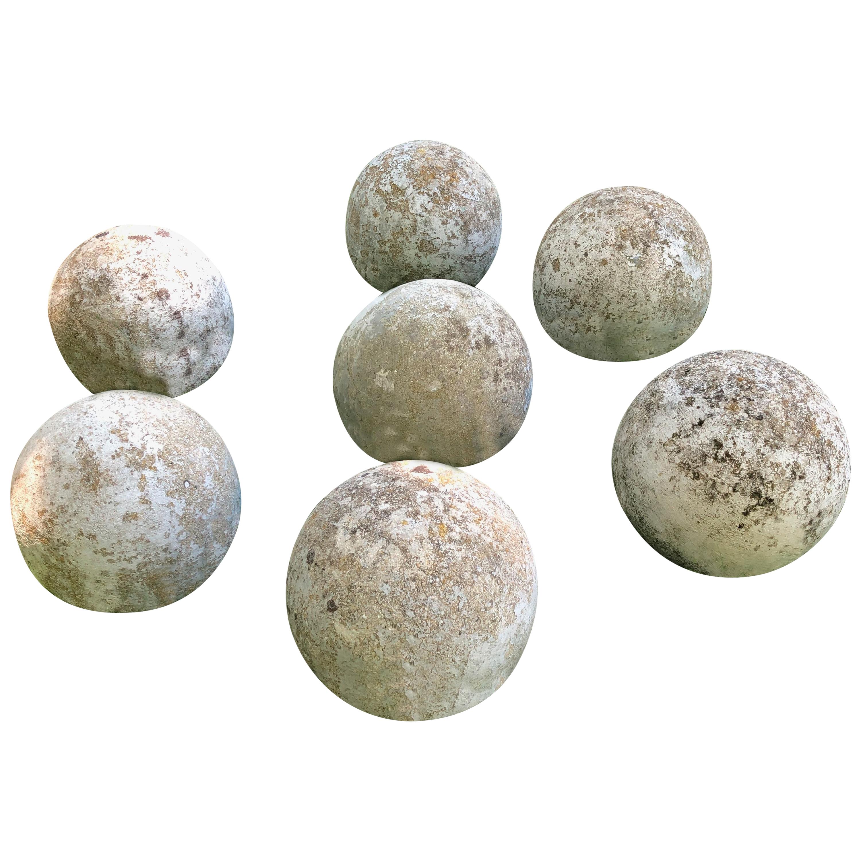 French Cast Stone Balls with Remnants of Old White Paint