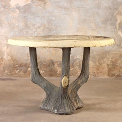 French Cast Stone Faux Bois Two Piece Garden Table