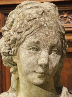 French Cast Stone Female Bust on Stand, Circa 1960s