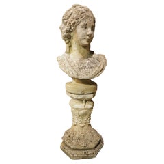 Vintage French Cast Stone Female Bust on Stand, Circa 1960s