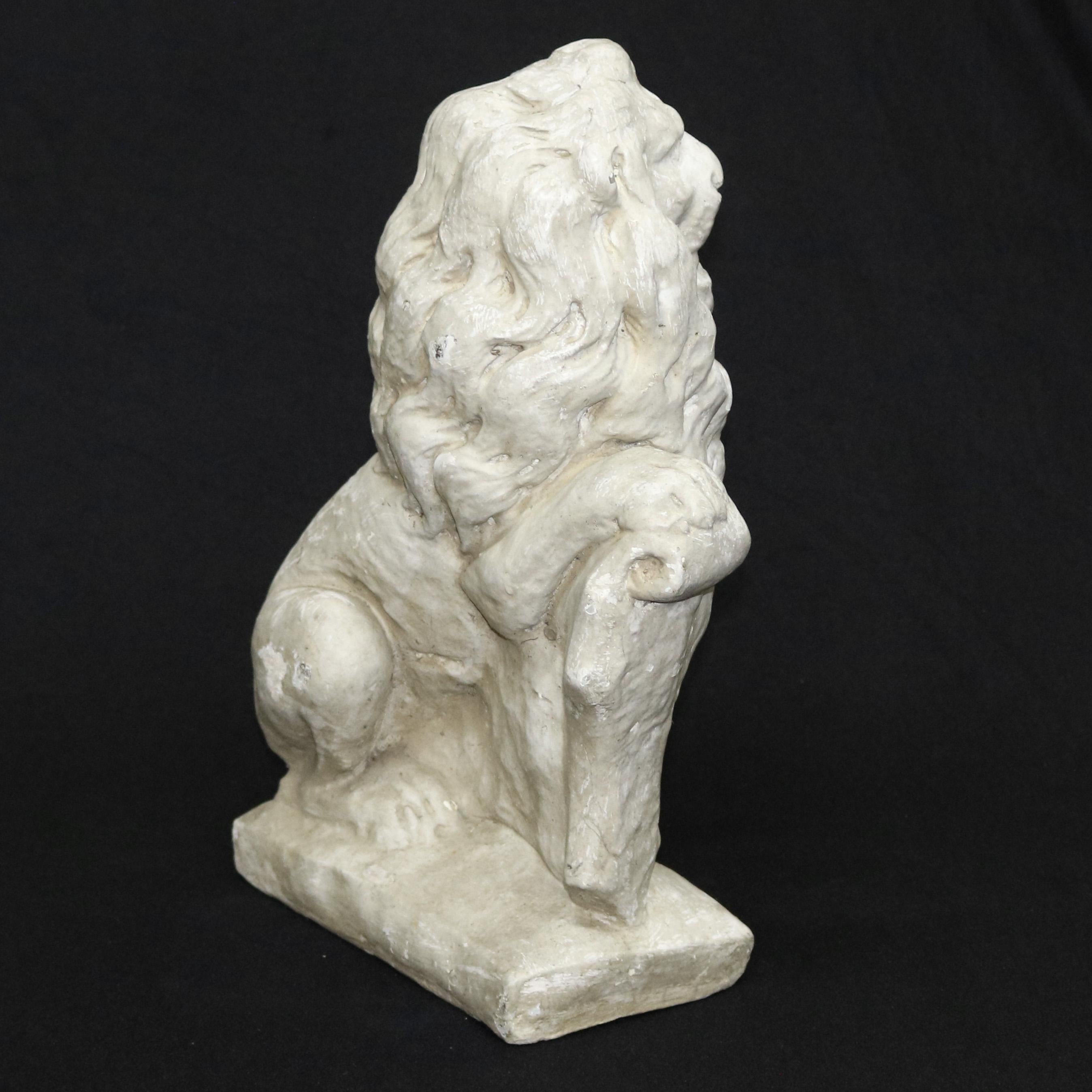 French Cast Stone Figural Lion and Shield Garden Sculpture, 20th Century 1