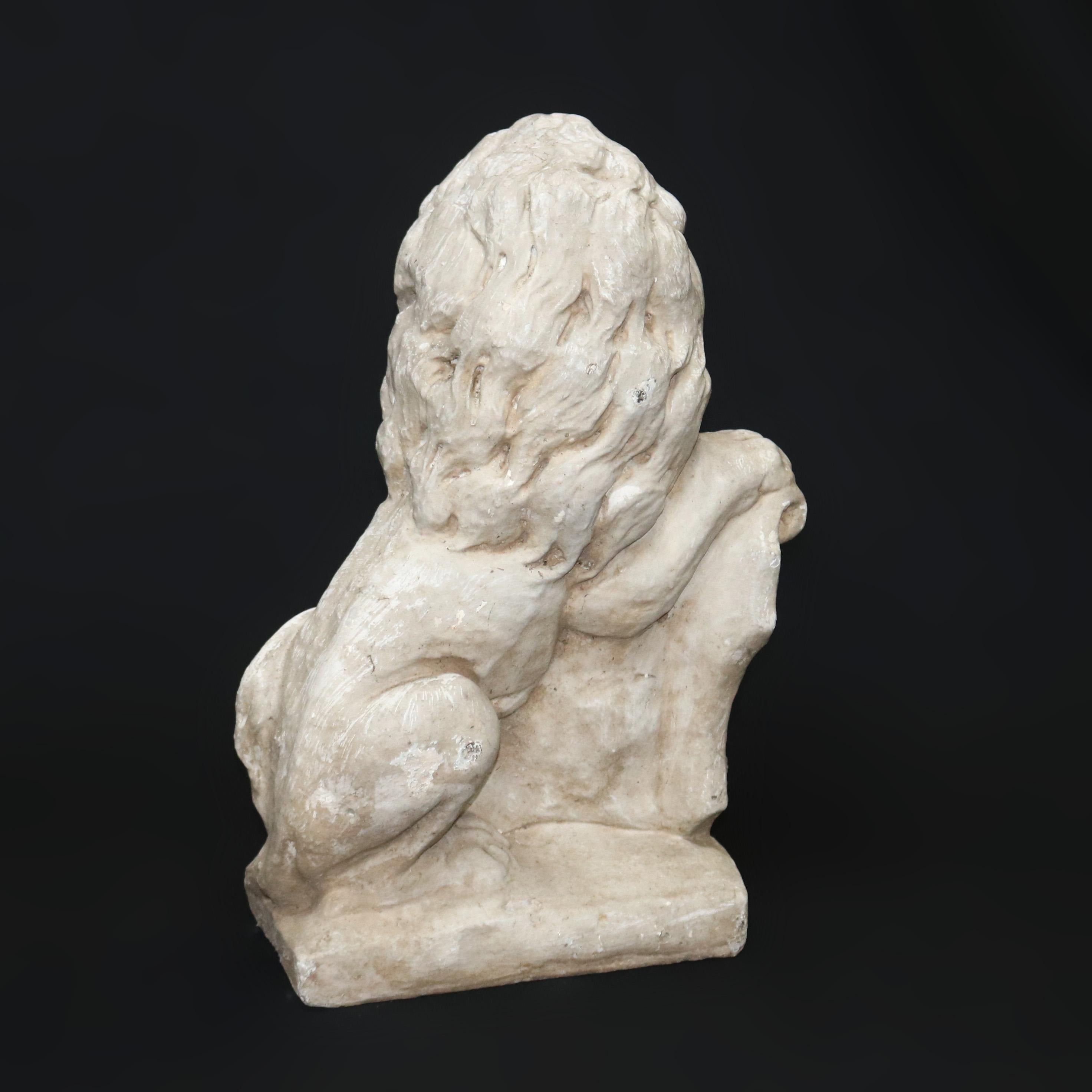 French Cast Stone Figural Lion and Shield Garden Sculpture, 20th Century 2