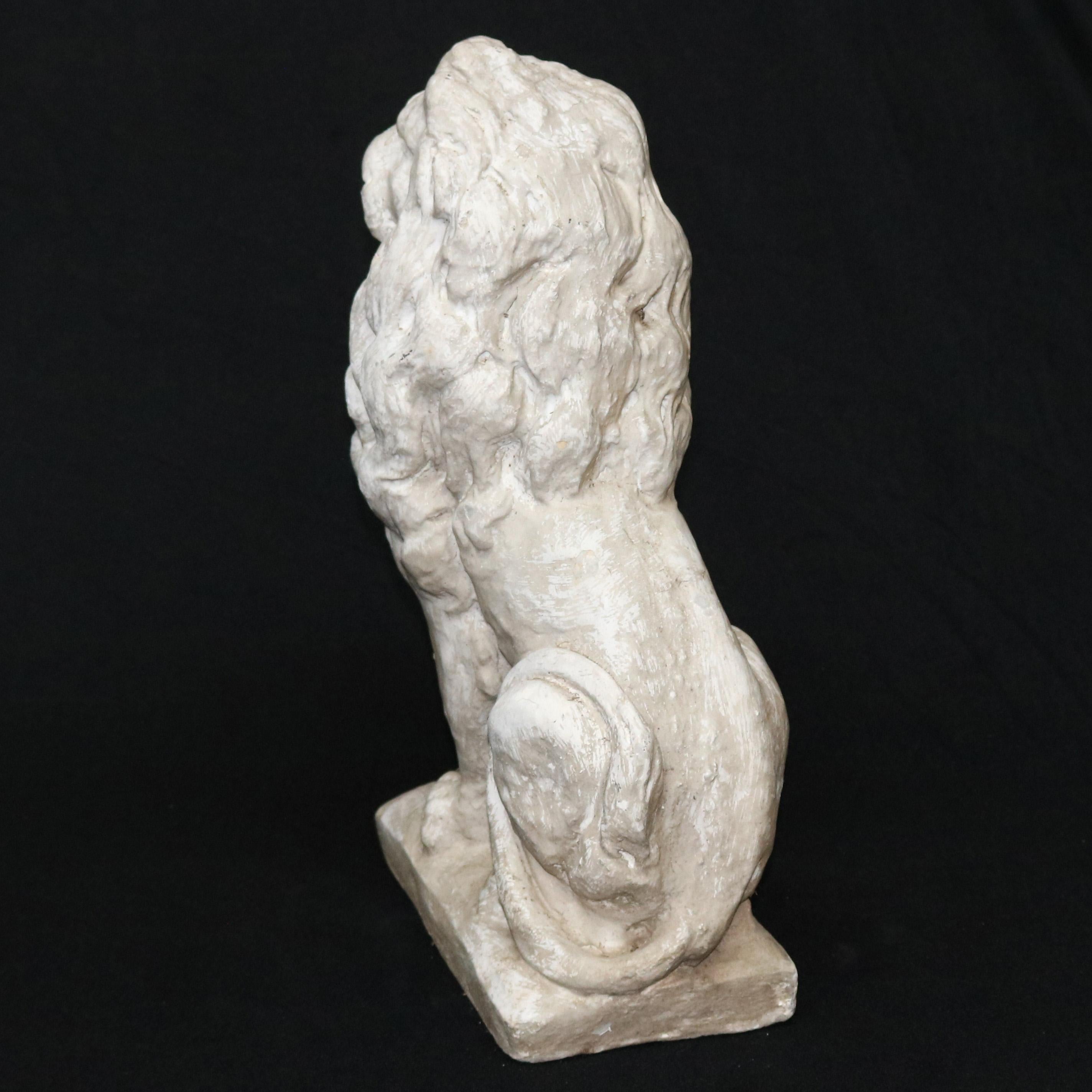French Cast Stone Figural Lion and Shield Garden Sculpture, 20th Century 3
