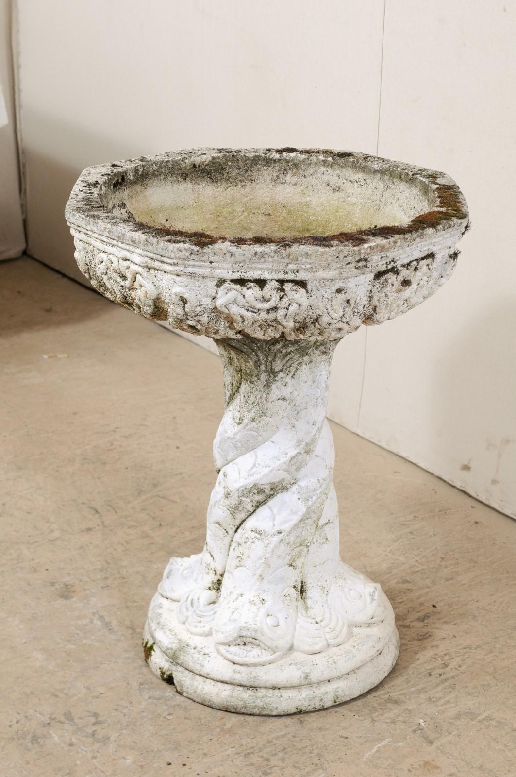 Patinated French Cast-Stone Garden Pedestal Planter (or Fountain) w/ Mythological Motif 