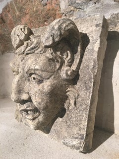 French Cast Stone Jester Fountain Mask