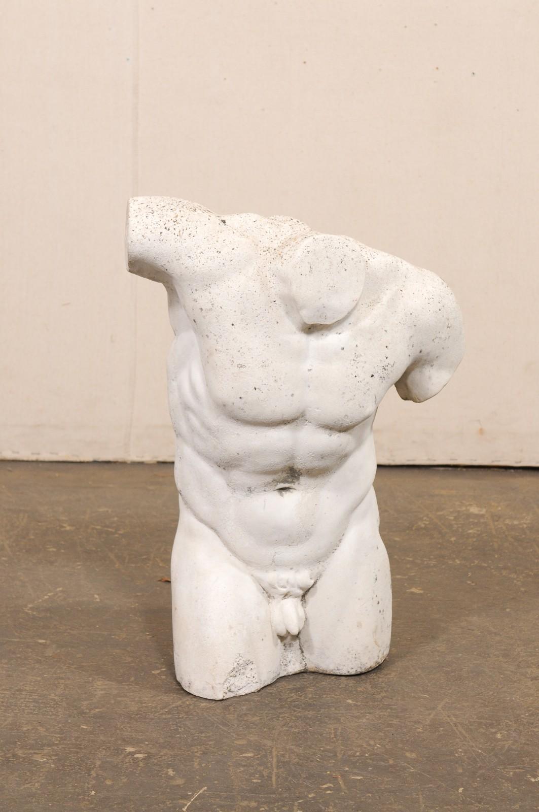 French Cast Stone Nude Male Torso In Good Condition For Sale In Atlanta, GA