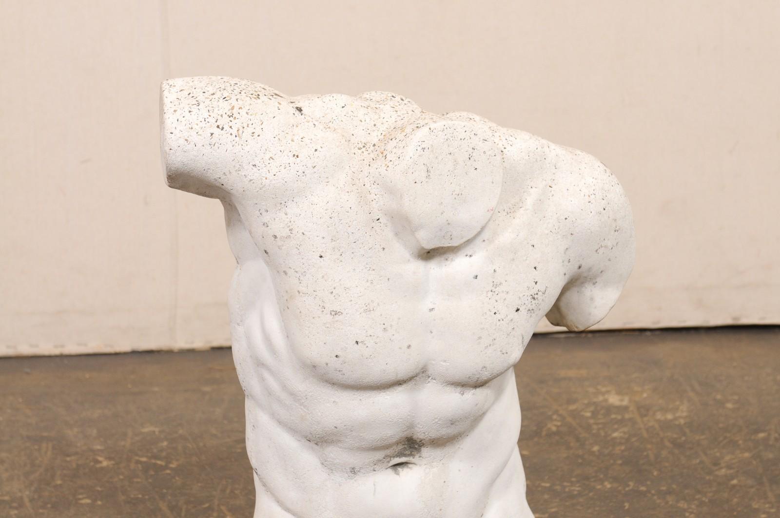 20th Century French Cast Stone Nude Male Torso For Sale