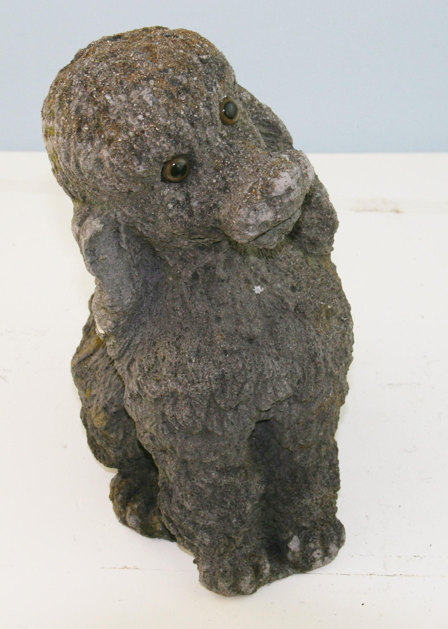 3-846 French hand cast garden poodle sculpture with glass eyes.
 
