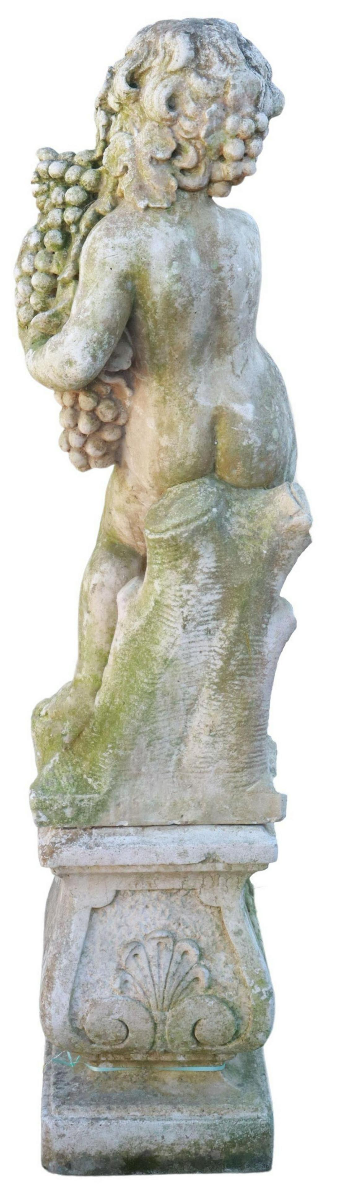 French Provincial French Cast Stone Putto Garden Sculpture For Sale