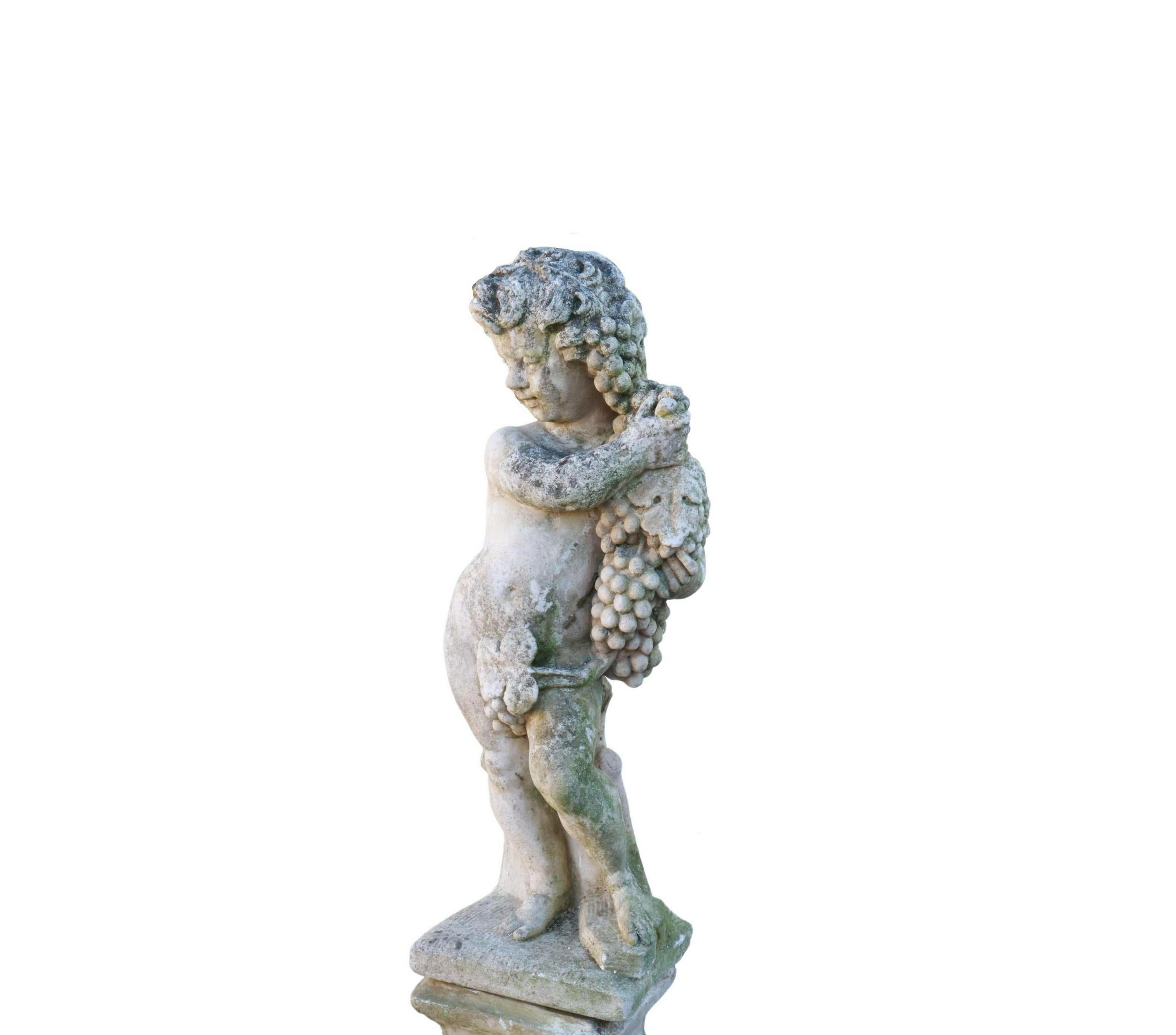20th Century French Cast Stone Putto Garden Sculpture For Sale