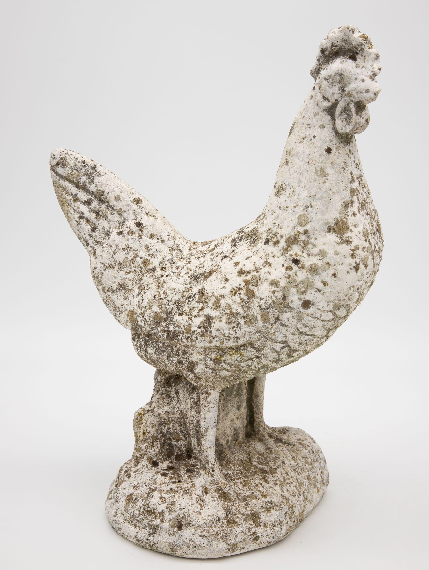 The iconic French Country rooster in cast stone. Finished in a white paint with the perfect patina.