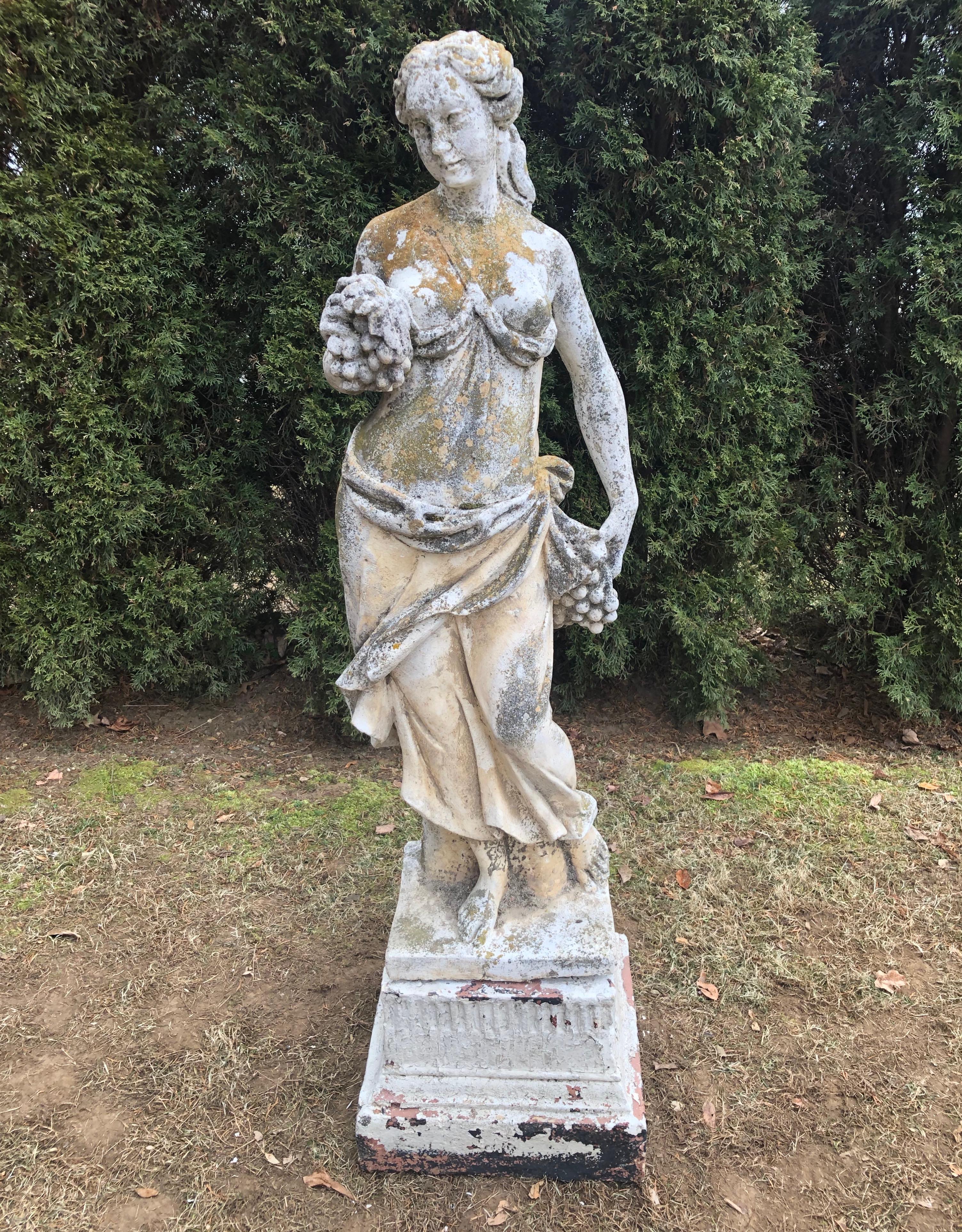 French Cast Stone Statue of Autumn with Beautiful Patina 6