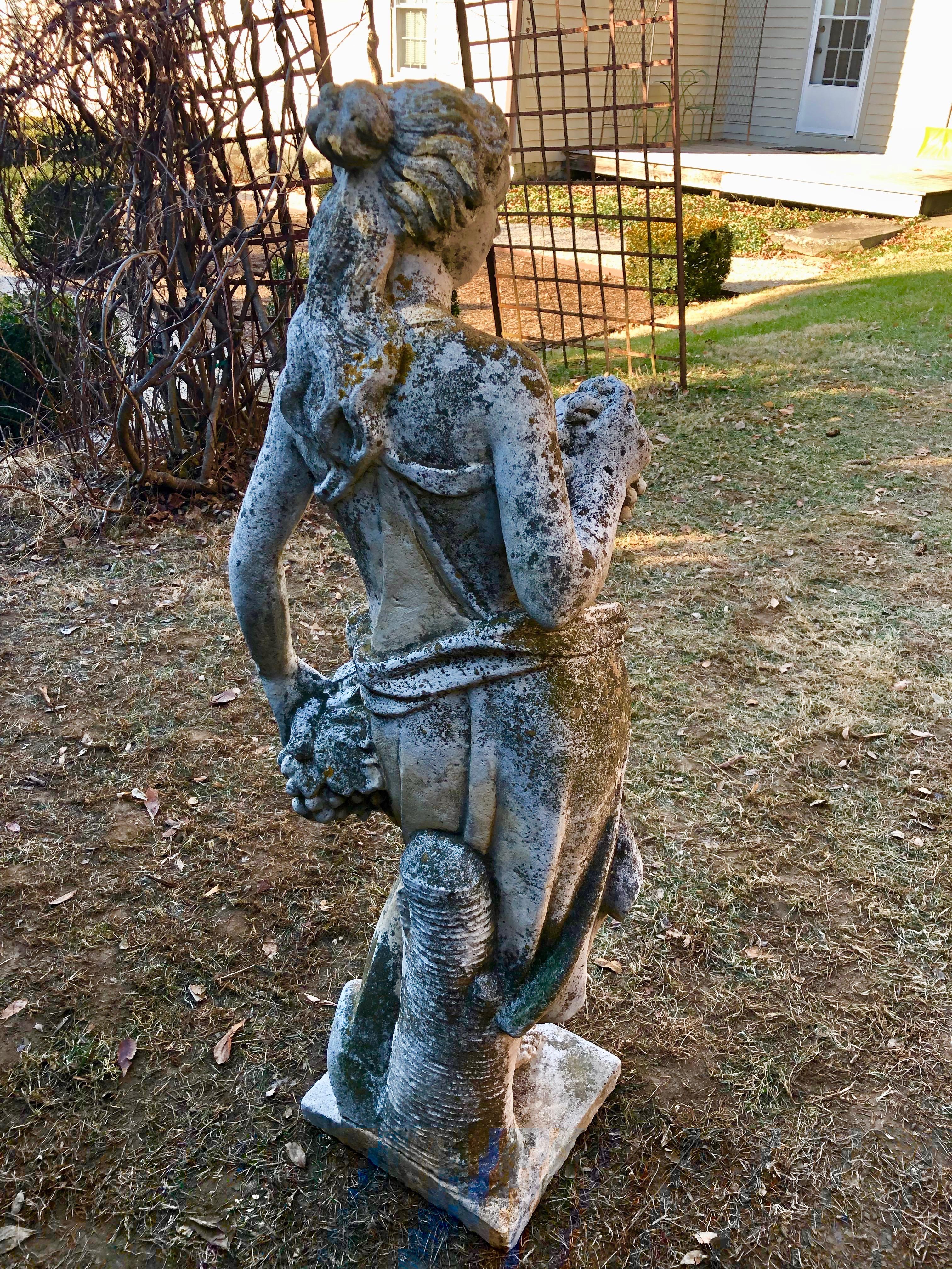 Hand-Crafted French Cast Stone Statue of Autumn with Beautiful Patina