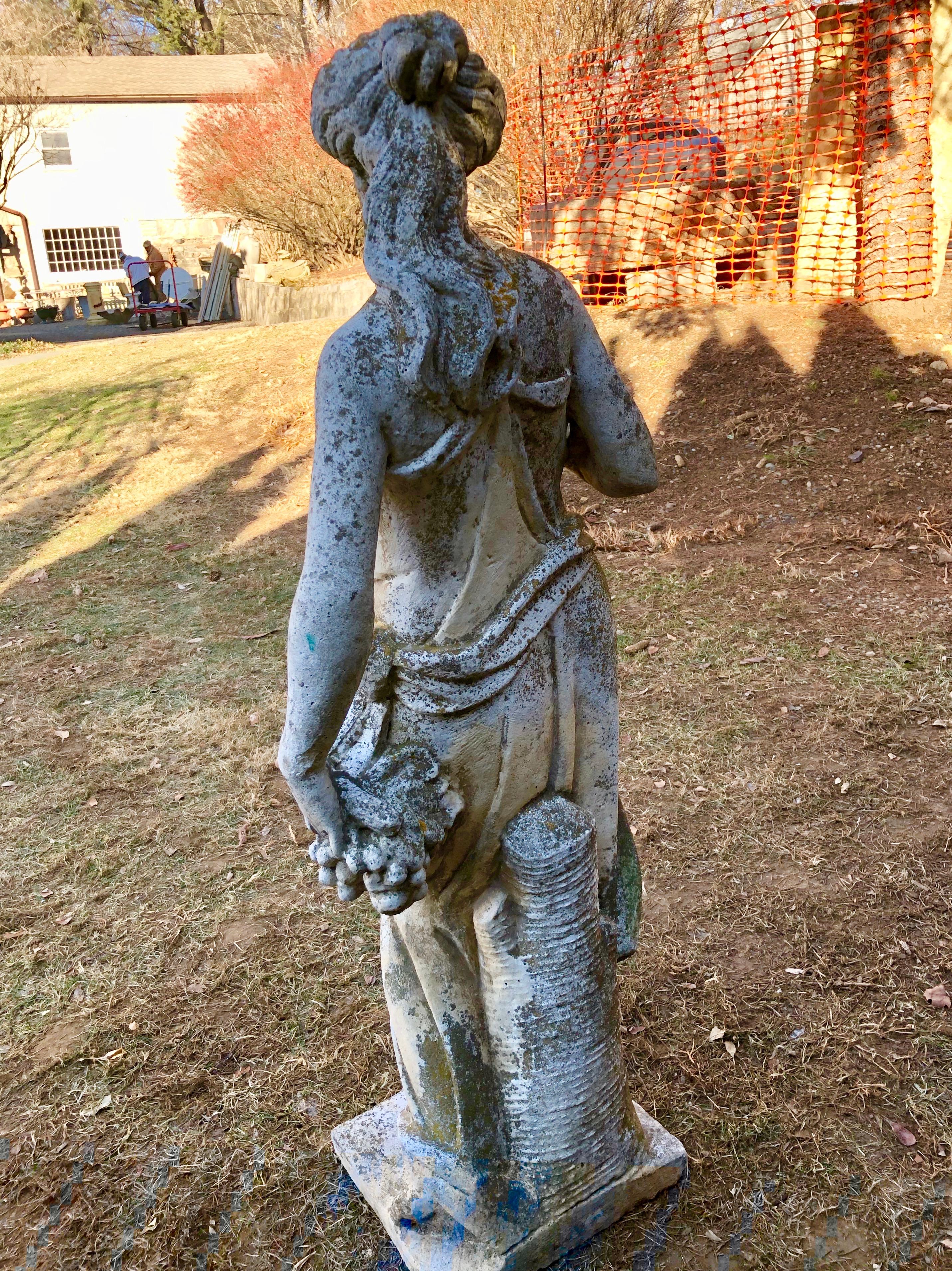 French Cast Stone Statue of Autumn with Beautiful Patina In Good Condition In Woodbury, CT