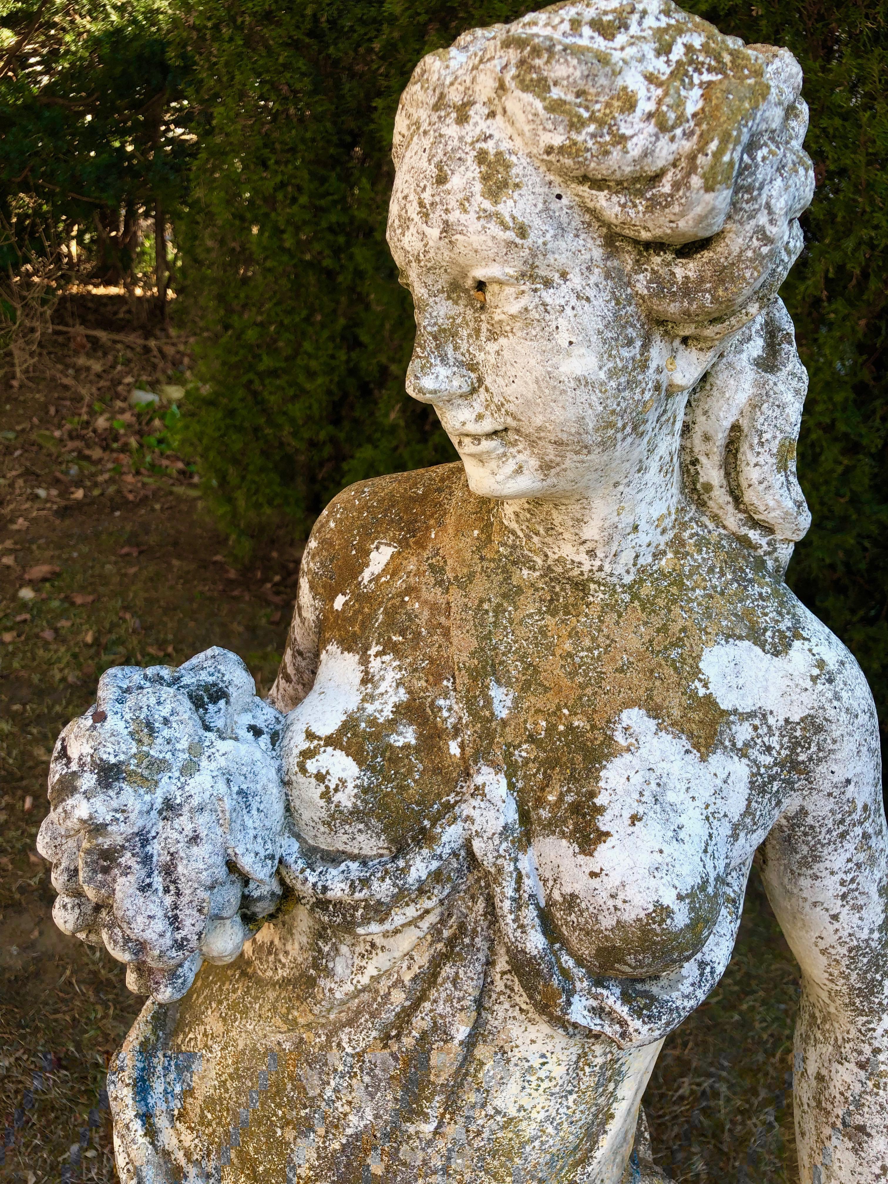 French Cast Stone Statue of Autumn with Beautiful Patina 1