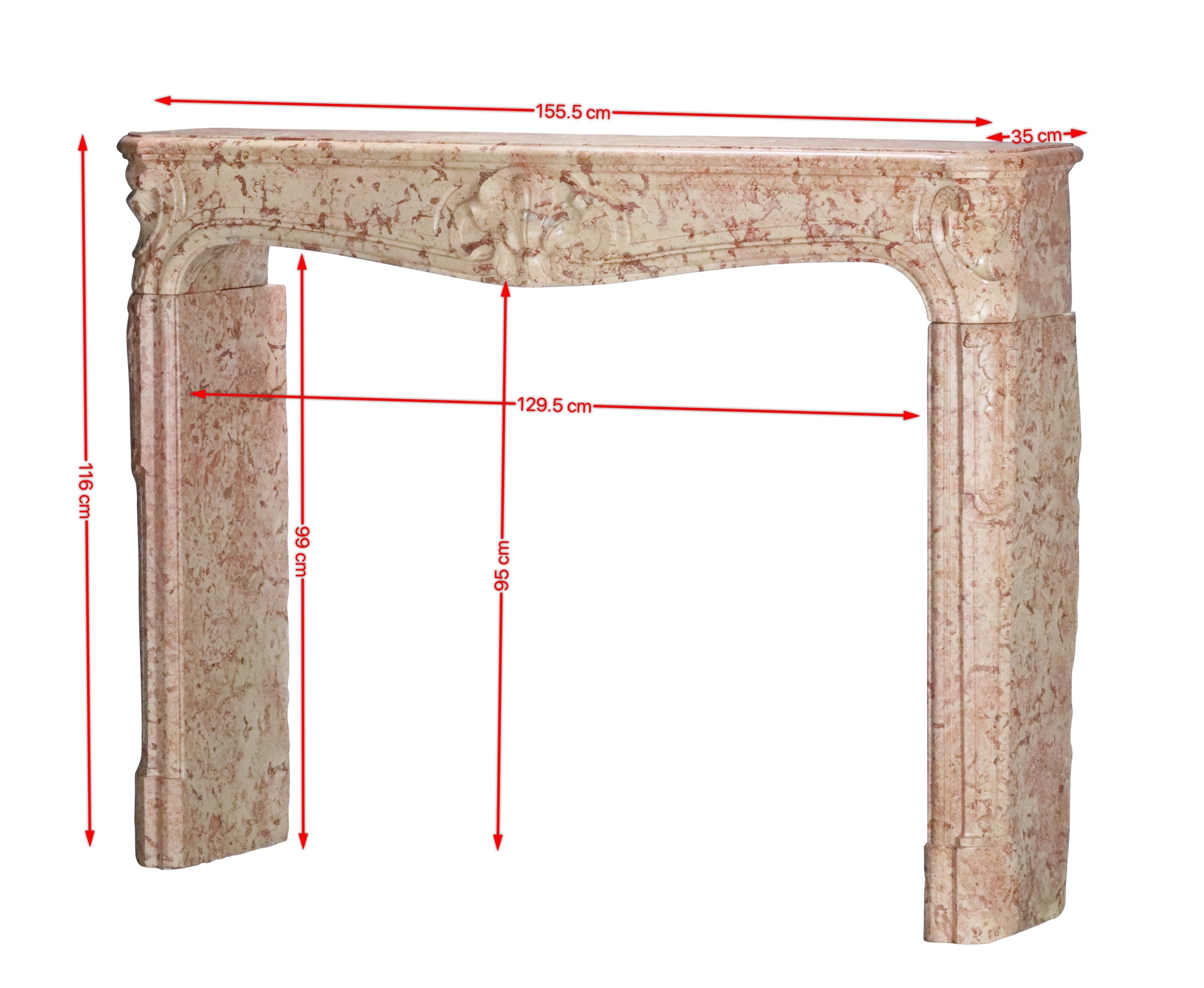 Cheminée de château français en pierre dure colorée. Ce type de pierre a également été utilisé pour l'hôtel Château de Gilly, près de Dijon. Objet décoratif français élégant et original pour un habitat authentique et intemporel. Les faces arrière de