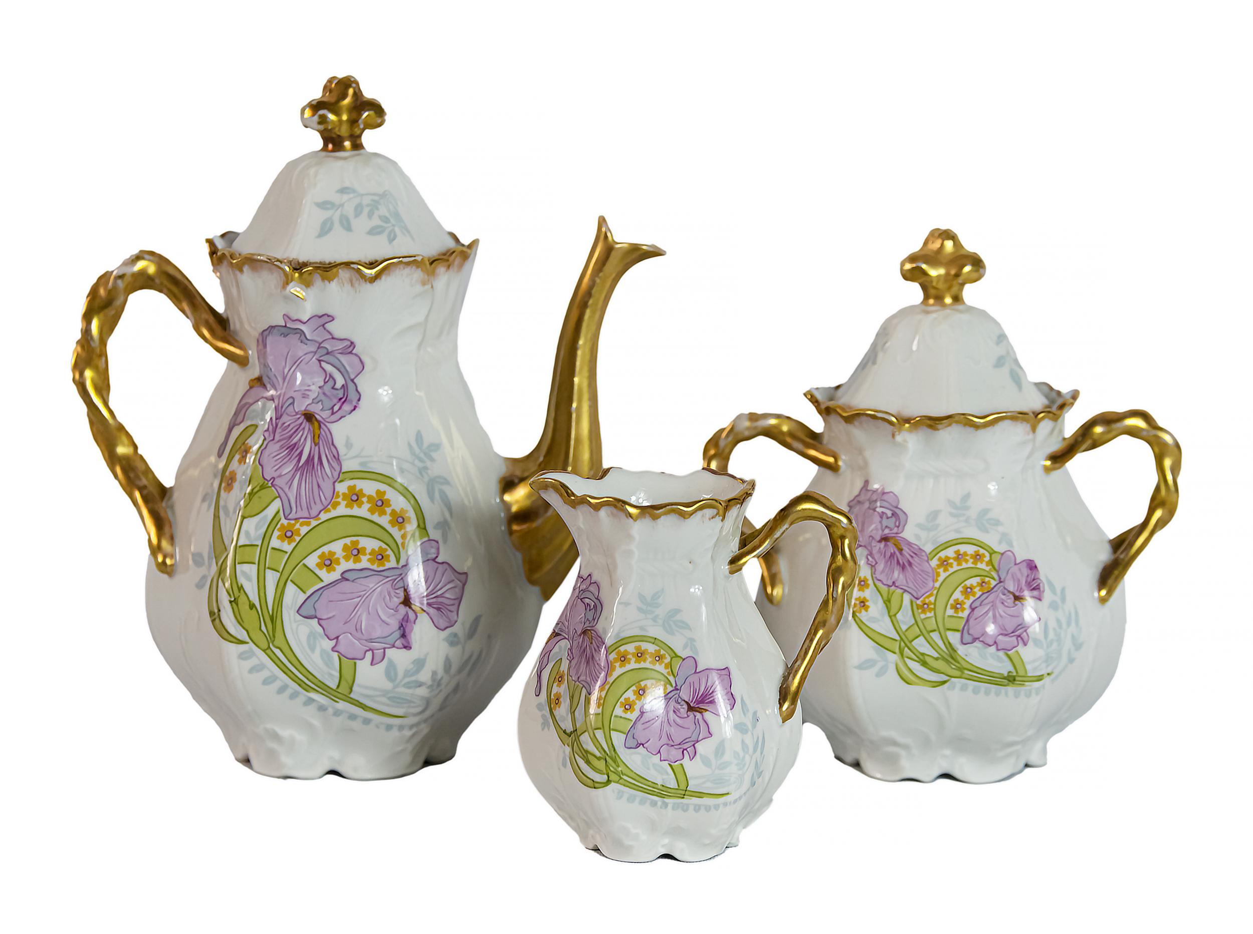 French Castres Porcelain Coffee Set for 2 Persons 1