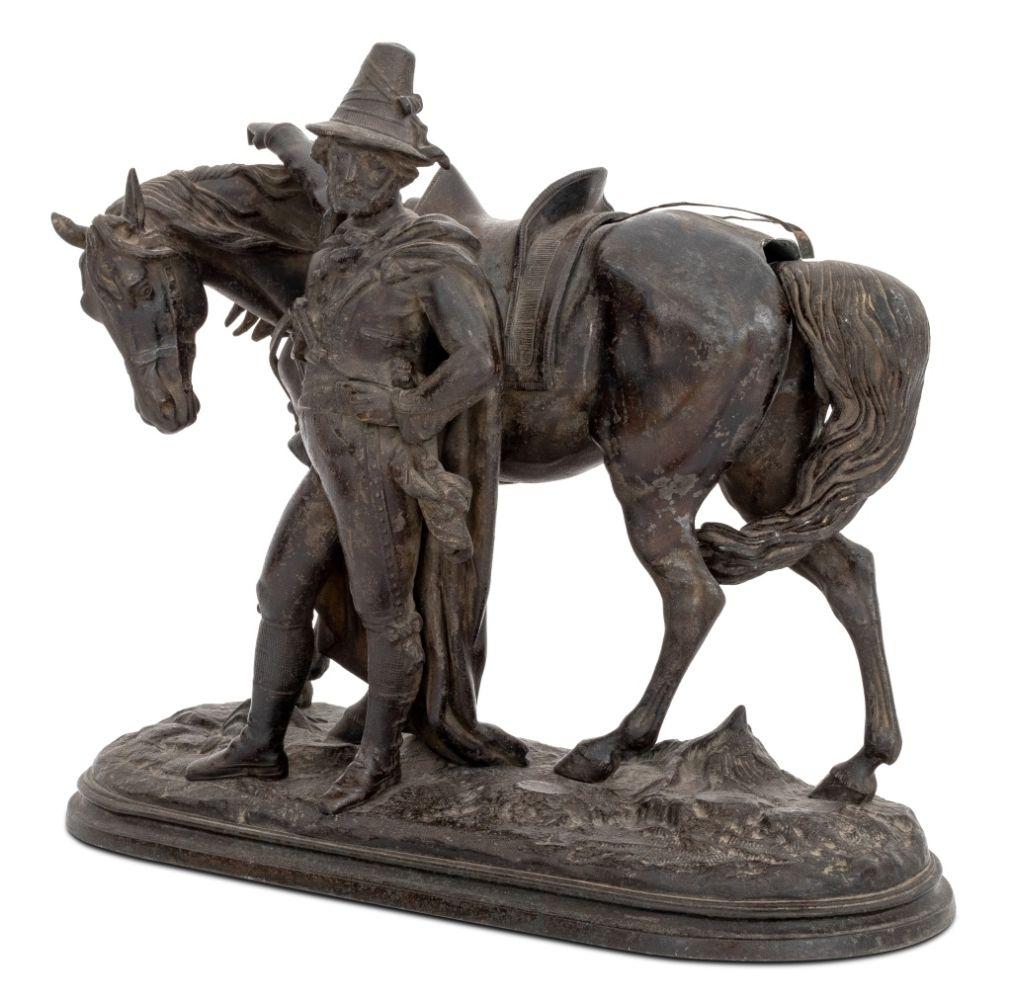 Belle Époque Cavalier français et sculpture en métal patiné en vente
