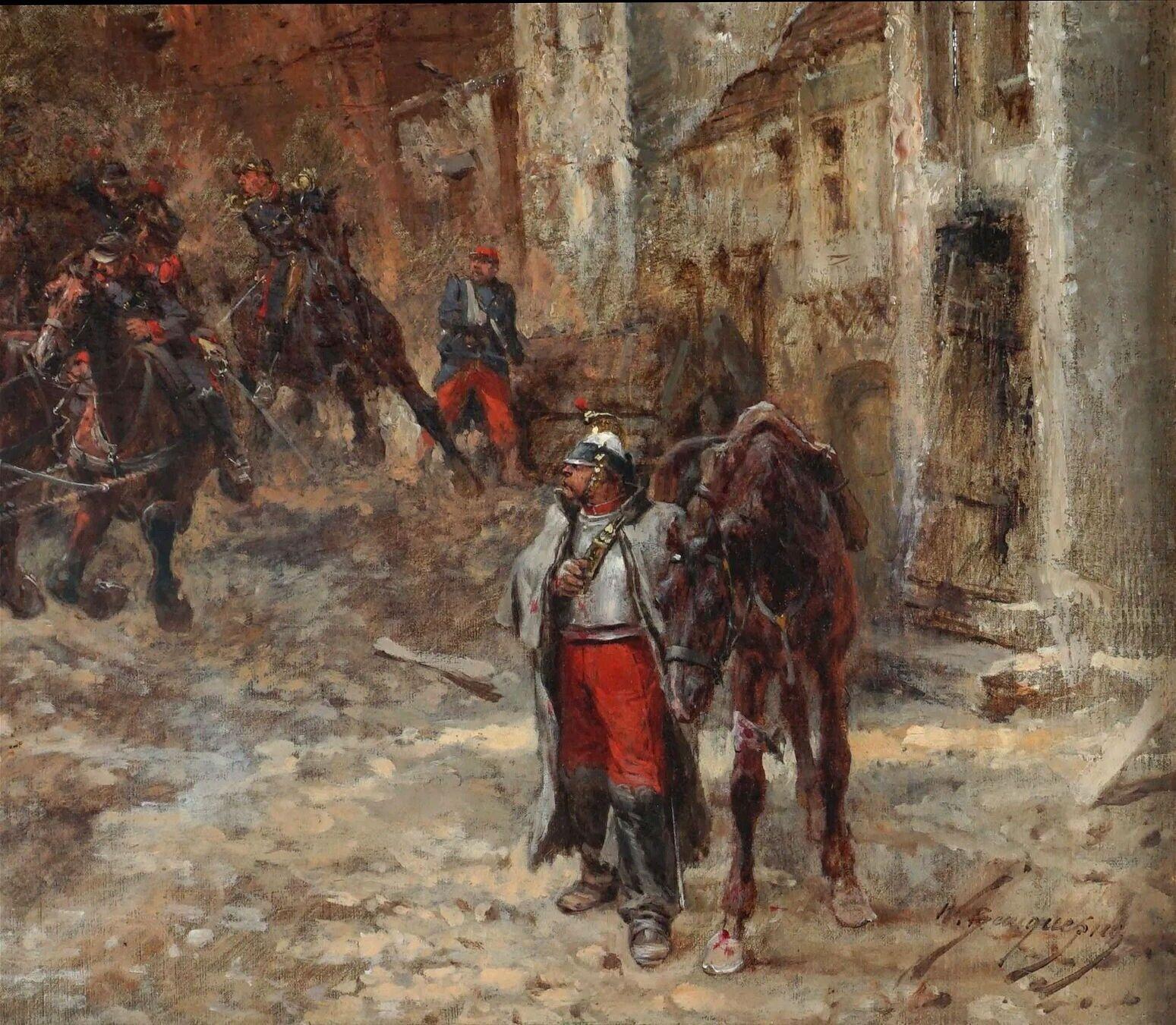 French Cavalry Franco-Prussian War Oil Painting Circa 1880 For Sale 4