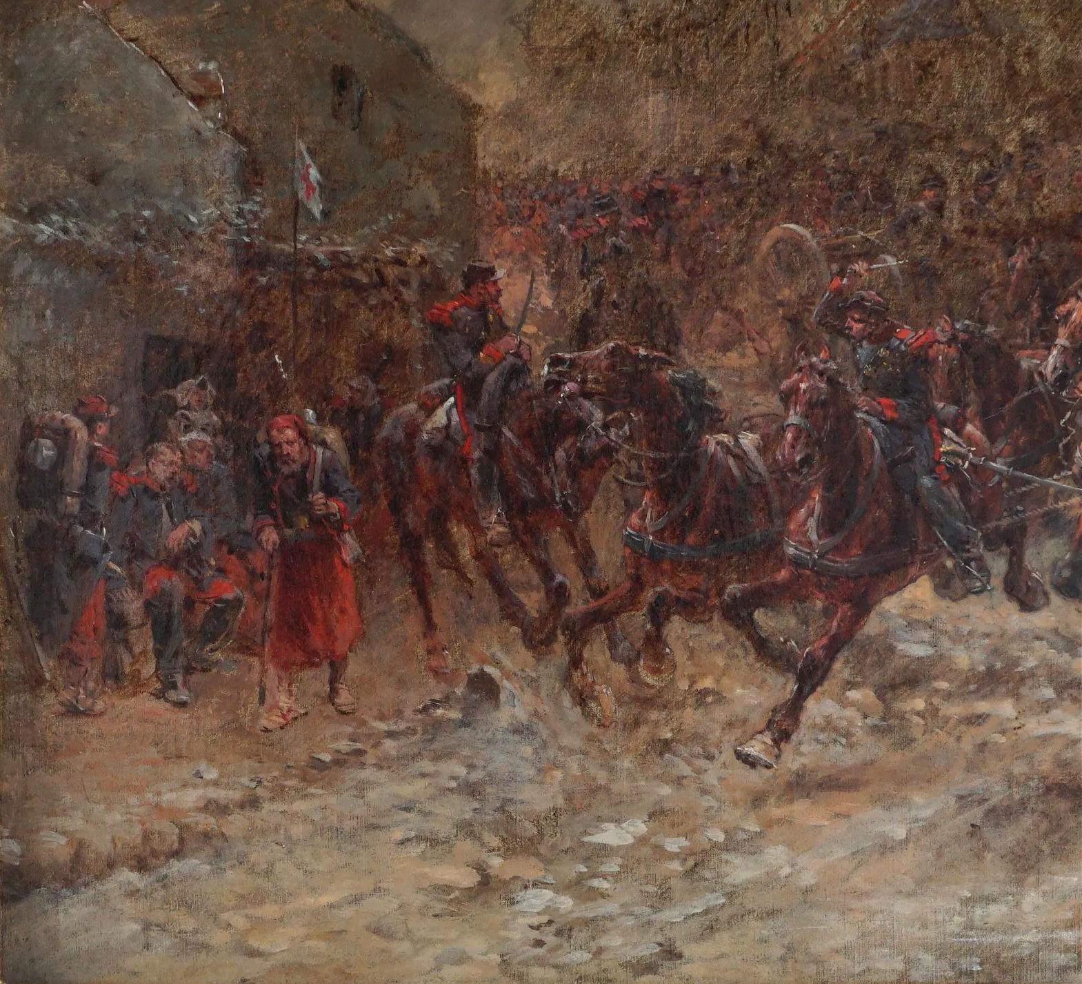 French Cavalry Franco-Prussian War Oil Painting Circa 1880 In Good Condition For Sale In New York, NY