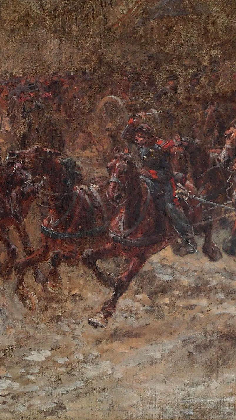 Canvas French Cavalry Franco-Prussian War Oil Painting Circa 1880 For Sale