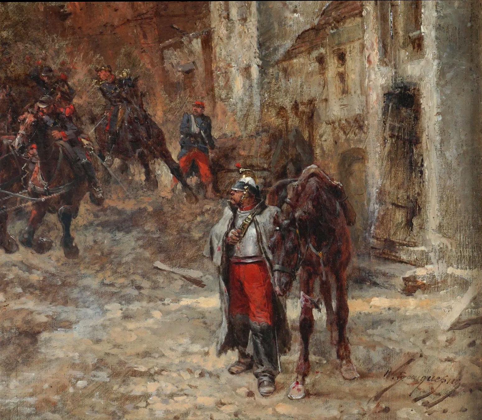 French Cavalry Franco-Prussian War Oil Painting Circa 1880 For Sale 1