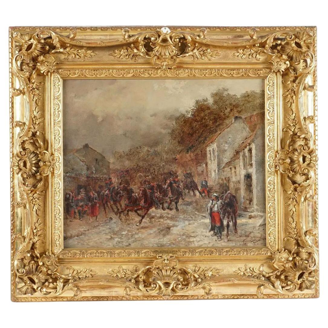 French Cavalry Franco-Prussian War Oil Painting Circa 1880 For Sale