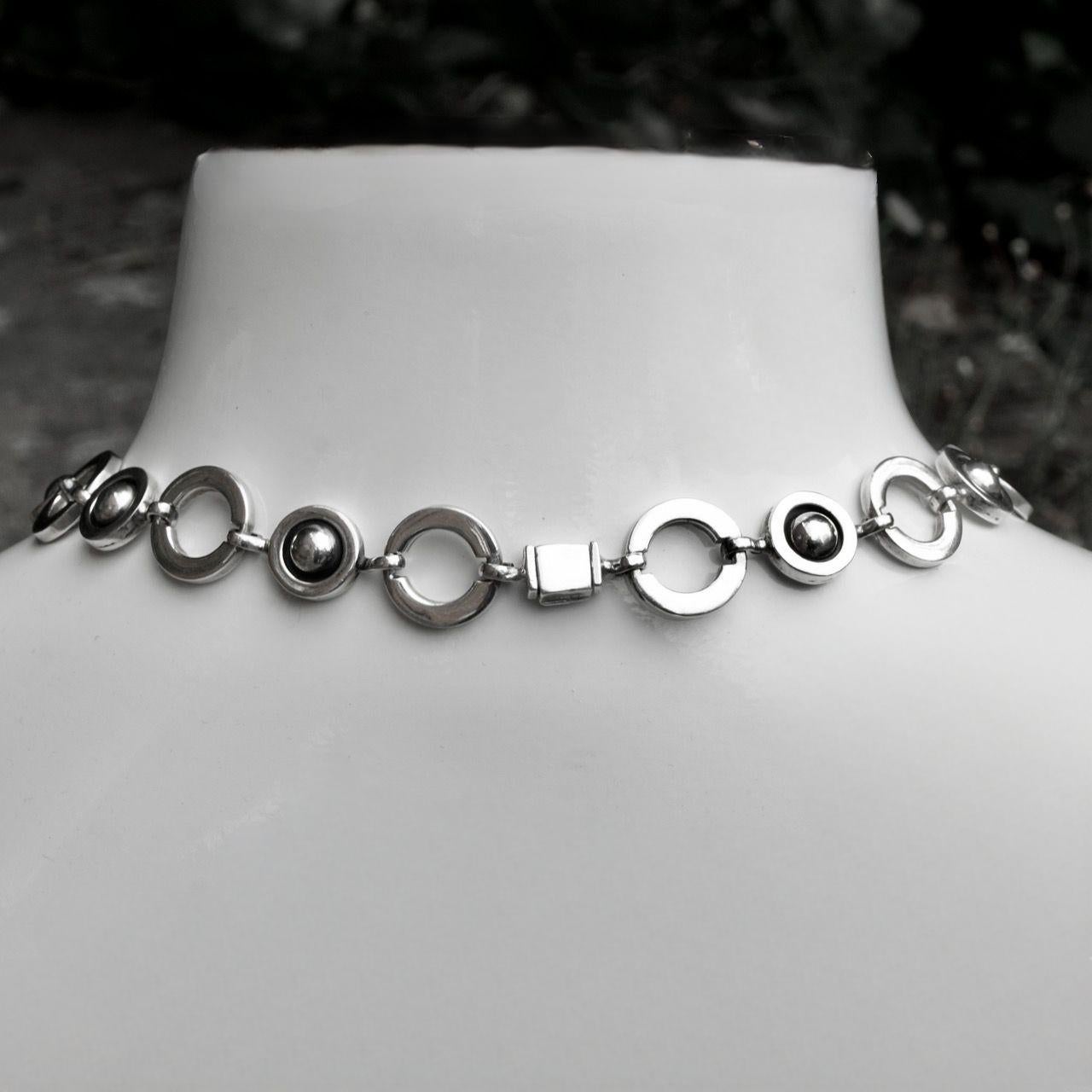 Women's or Men's French Cavendish Sterling Silver Saturn Ring Necklace For Sale
