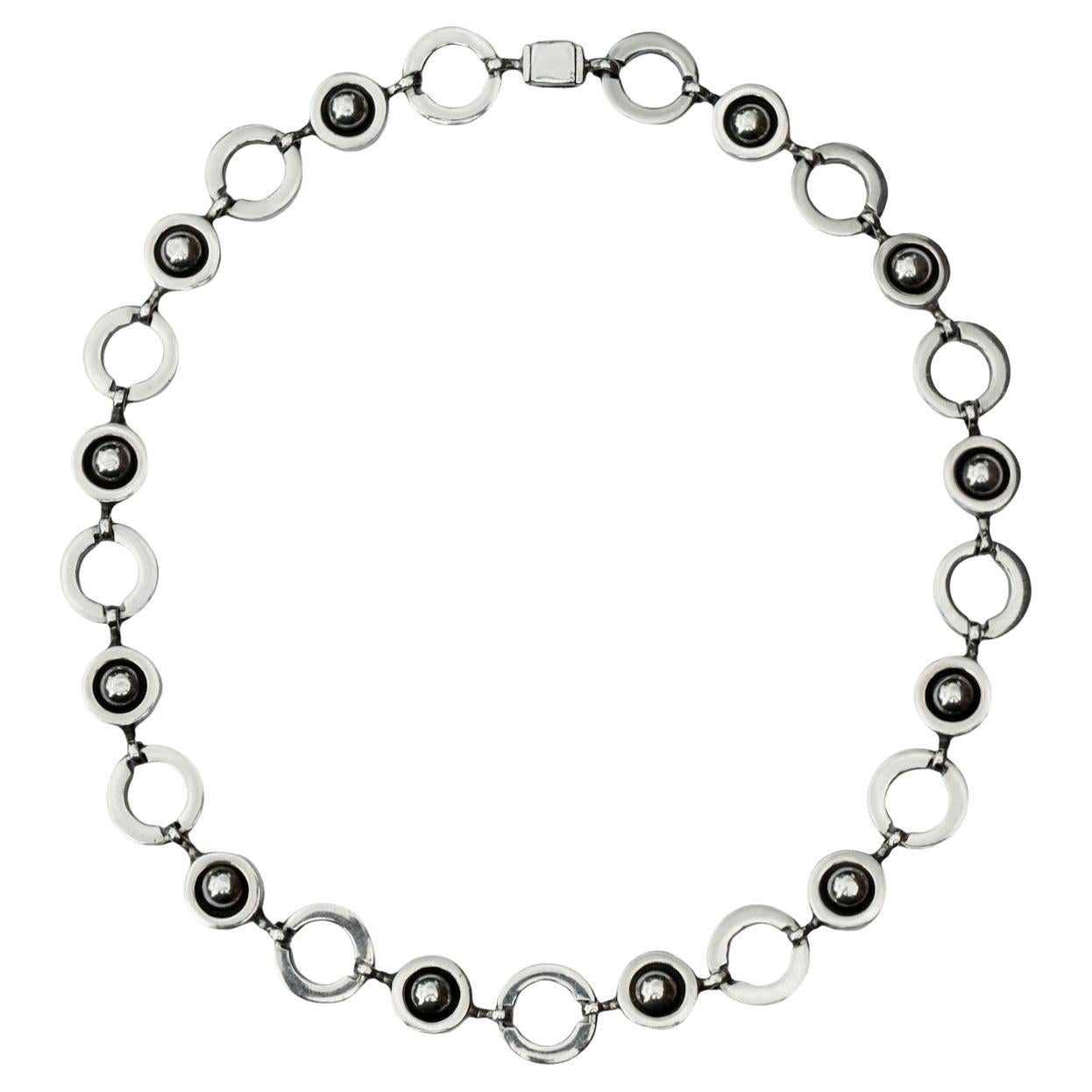 French Cavendish Sterling Silver Saturn Ring Necklace For Sale