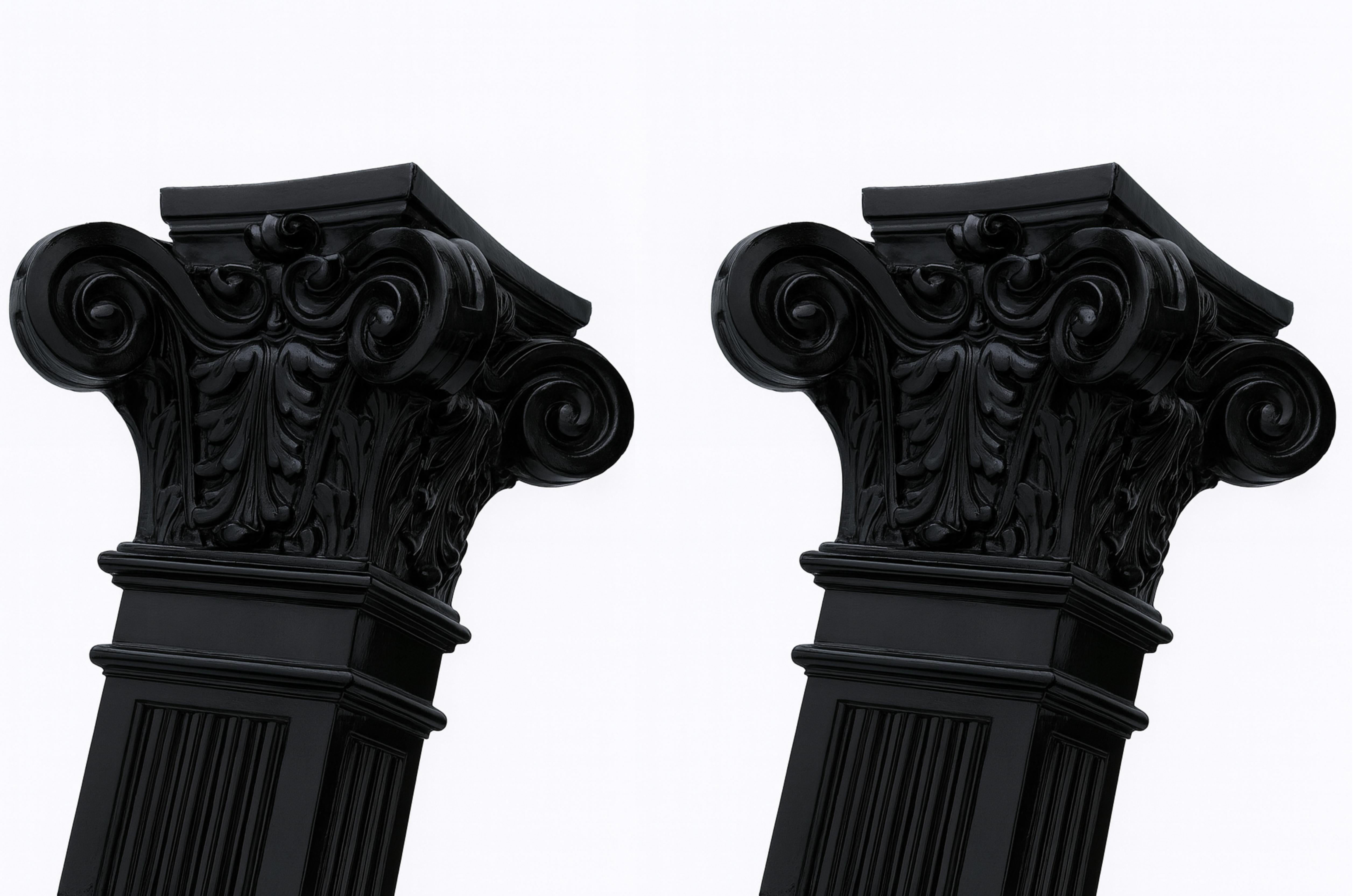 Pair of French Cedar Black Lacquer Pedestal Columns, 20th Century For Sale 3