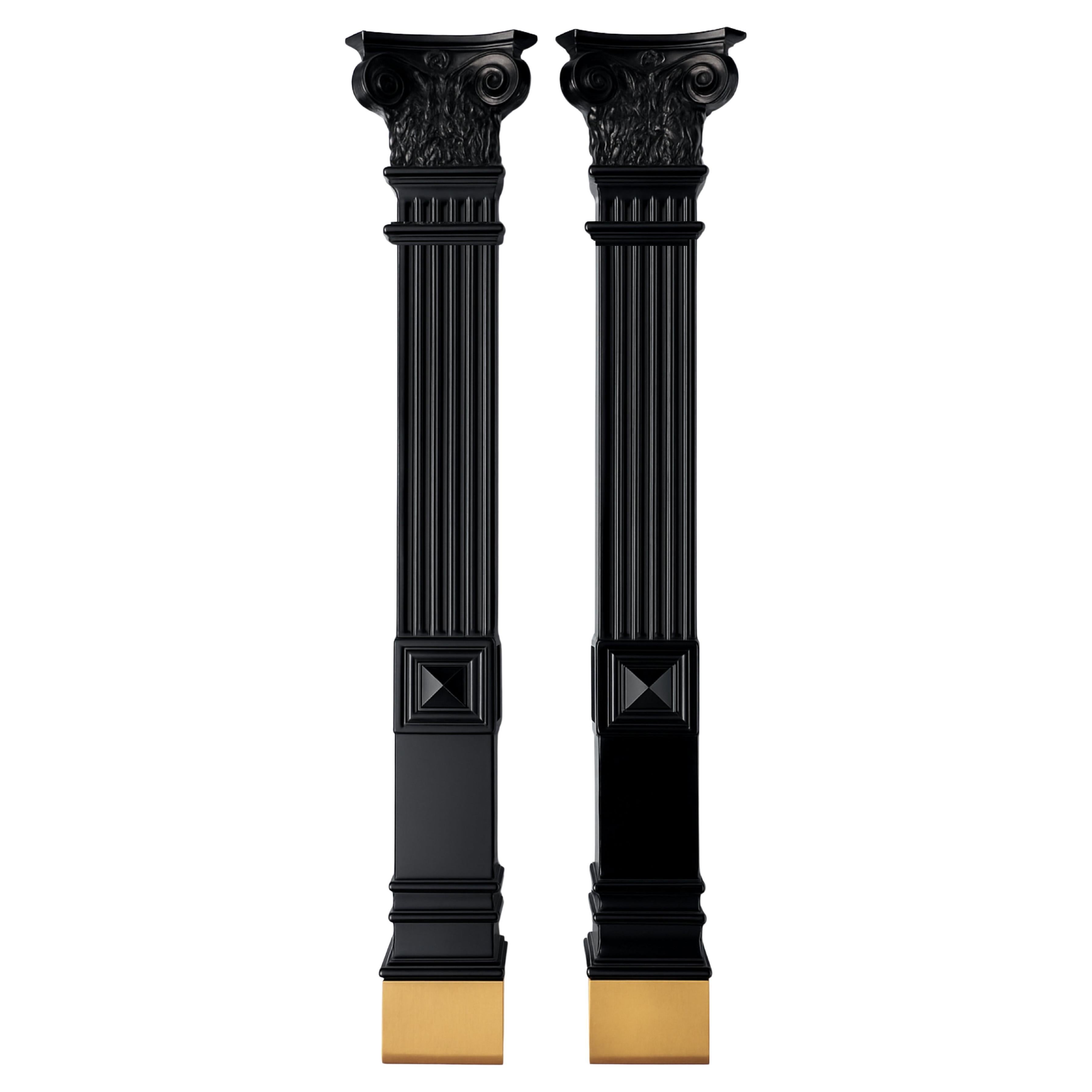 Pair of French Cedar Black Lacquer Pedestal Columns, 20th Century For Sale
