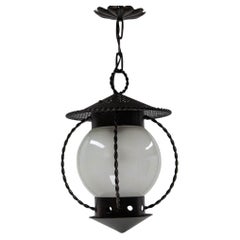 French Ceiling Lamp Iron & Glass Mathieu Matégot style Pendant Lustre circa 1960