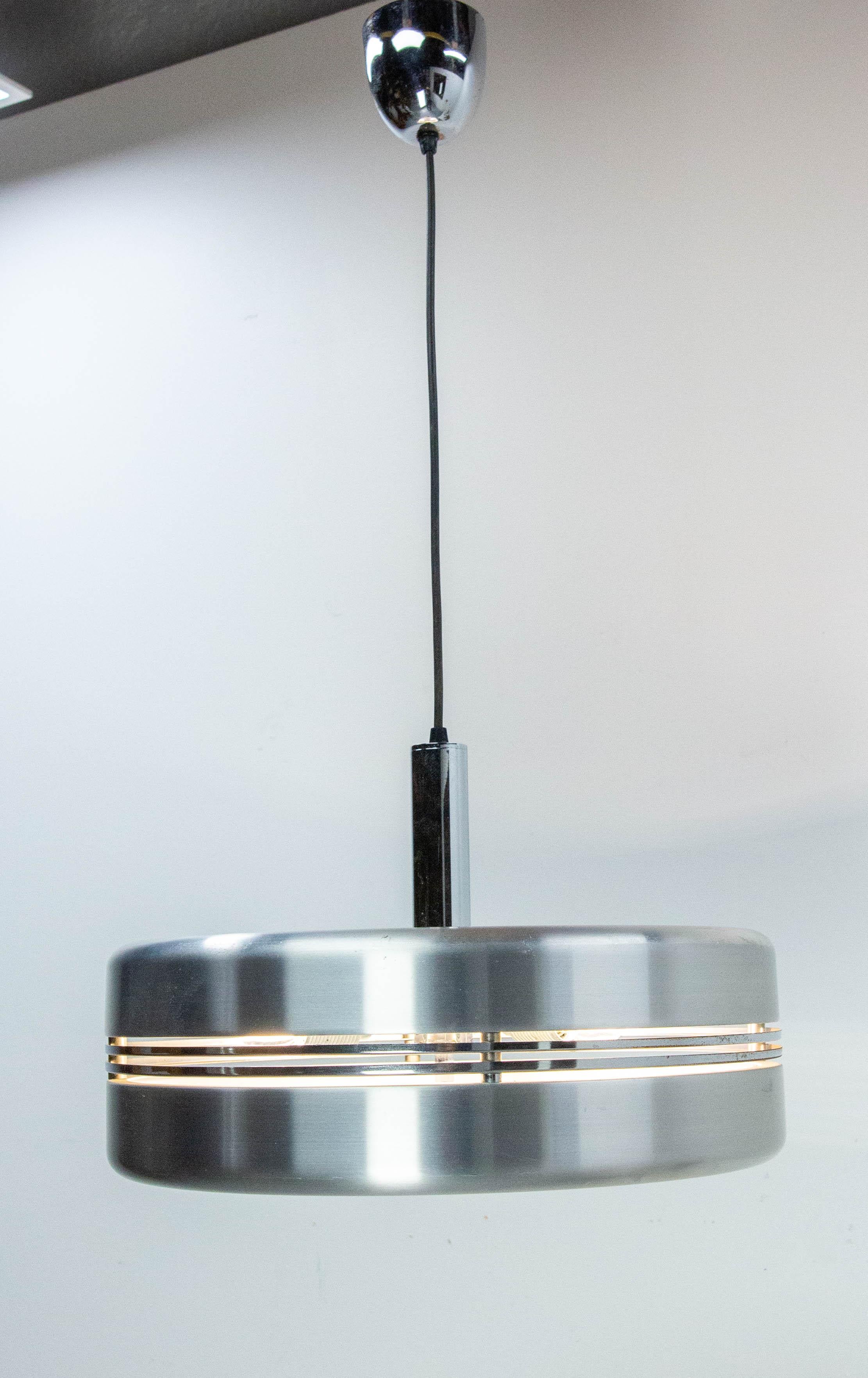 Mid-Century moderno Lampadario francese a sospensione da soffitto Chrome, Space AGE, circa 1970 in vendita