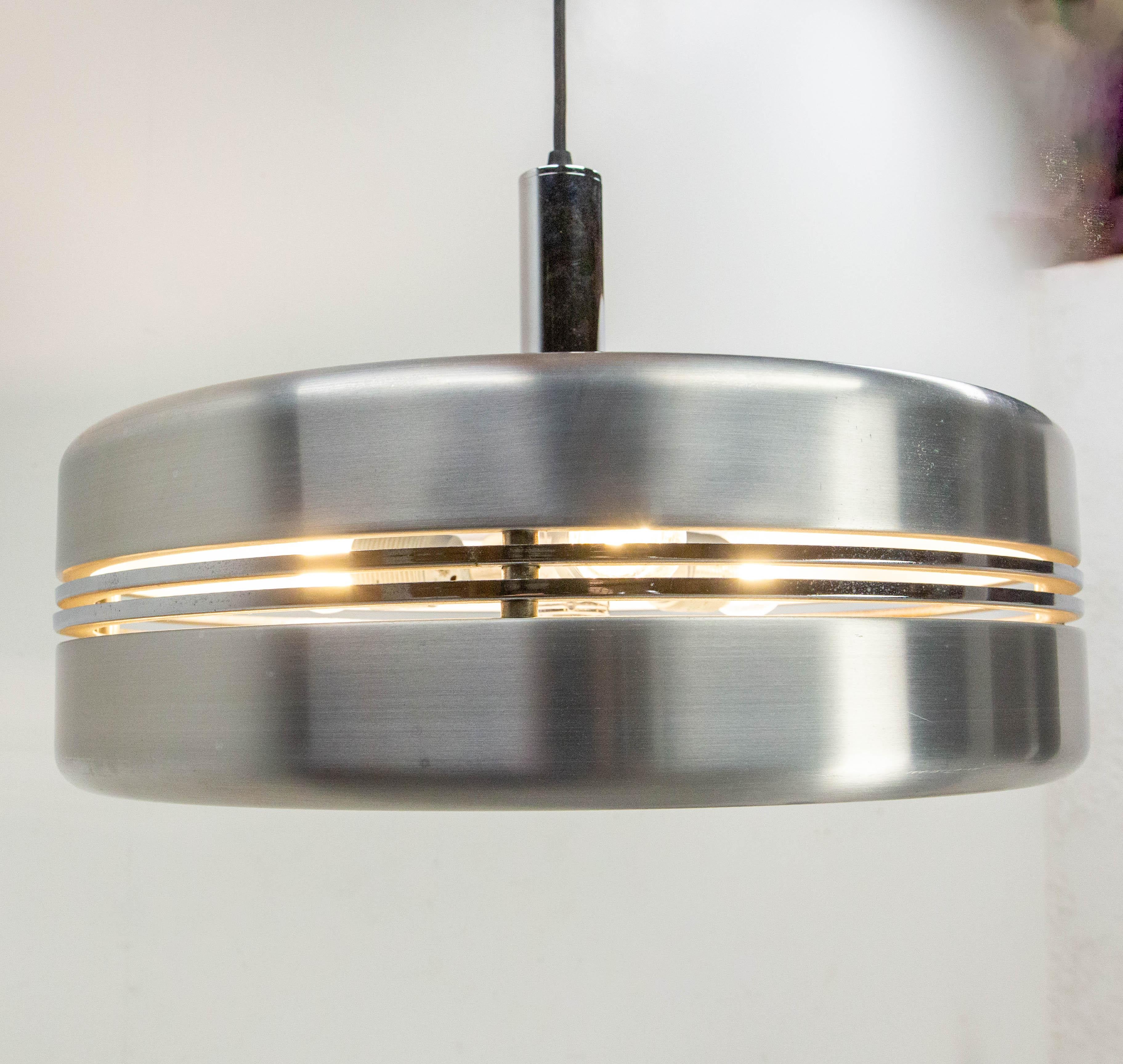 Fine XX secolo Lampadario francese a sospensione da soffitto Chrome, Space AGE, circa 1970 in vendita