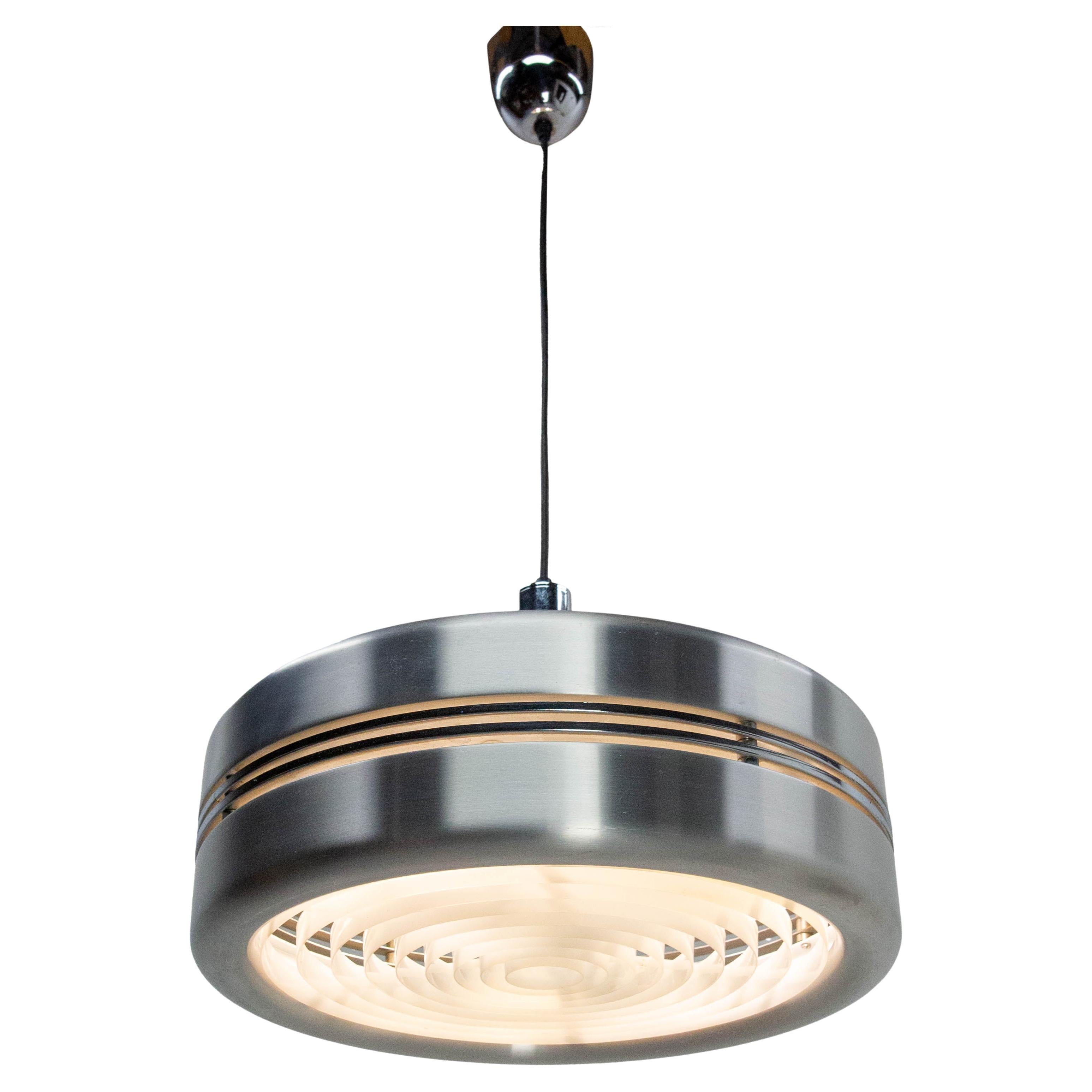 French Ceiling Pendant Chrome Chandelier, Space Age, circa 1970