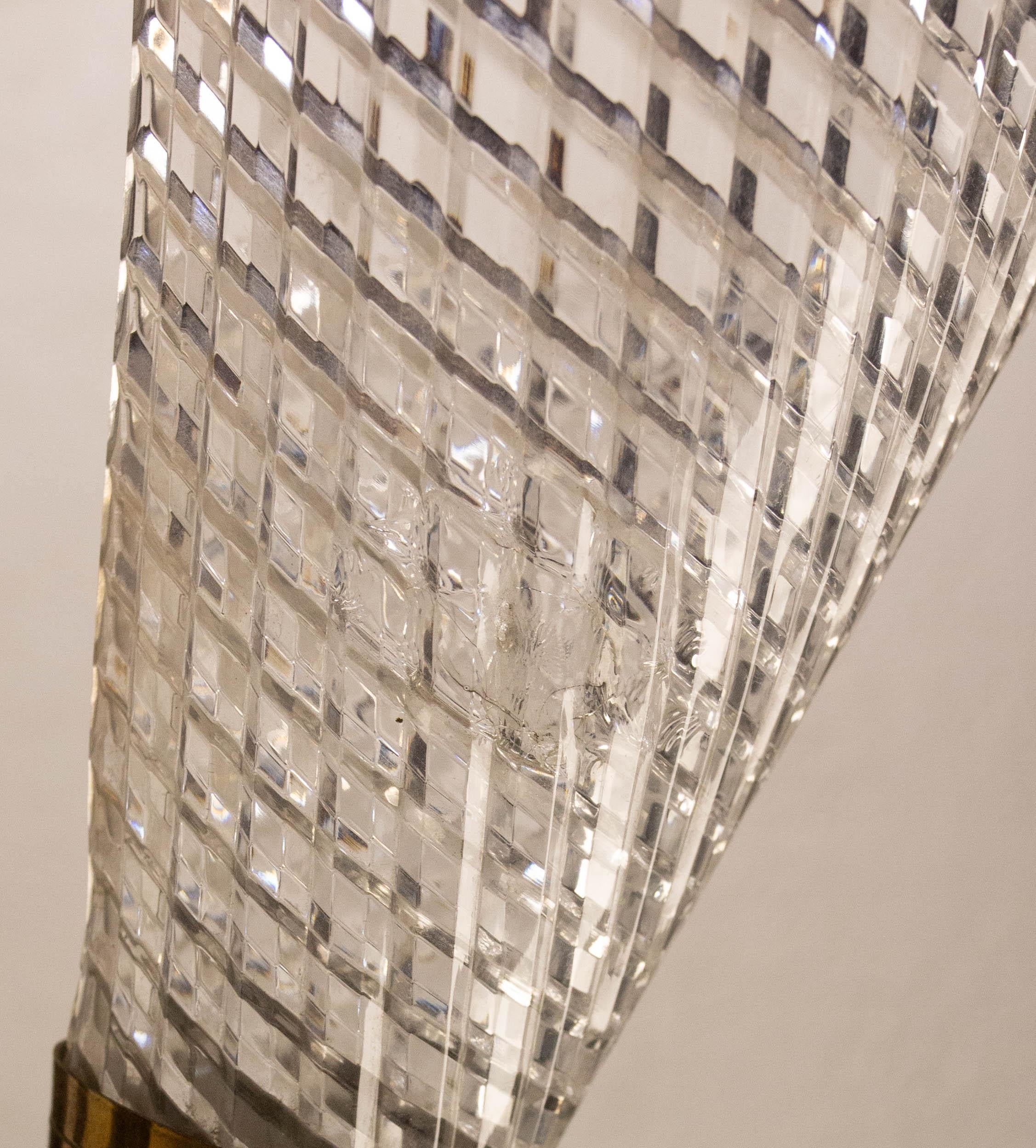 French Ceiling Pendant Glass & Brass Chandelier Lustre Guariche style circa 1960 For Sale 7