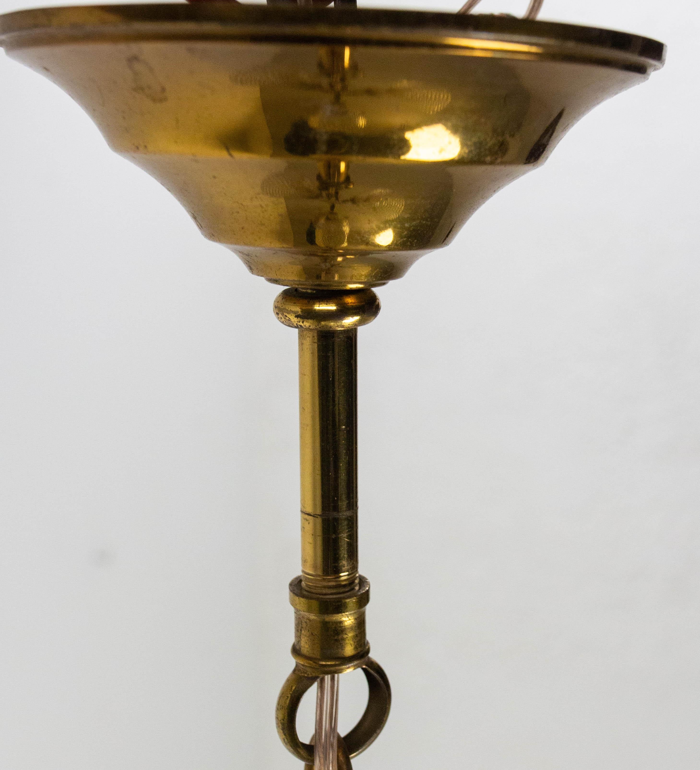French Ceiling Pendant Glass & Brass Chandelier Lustre Guariche style circa 1960 For Sale 3