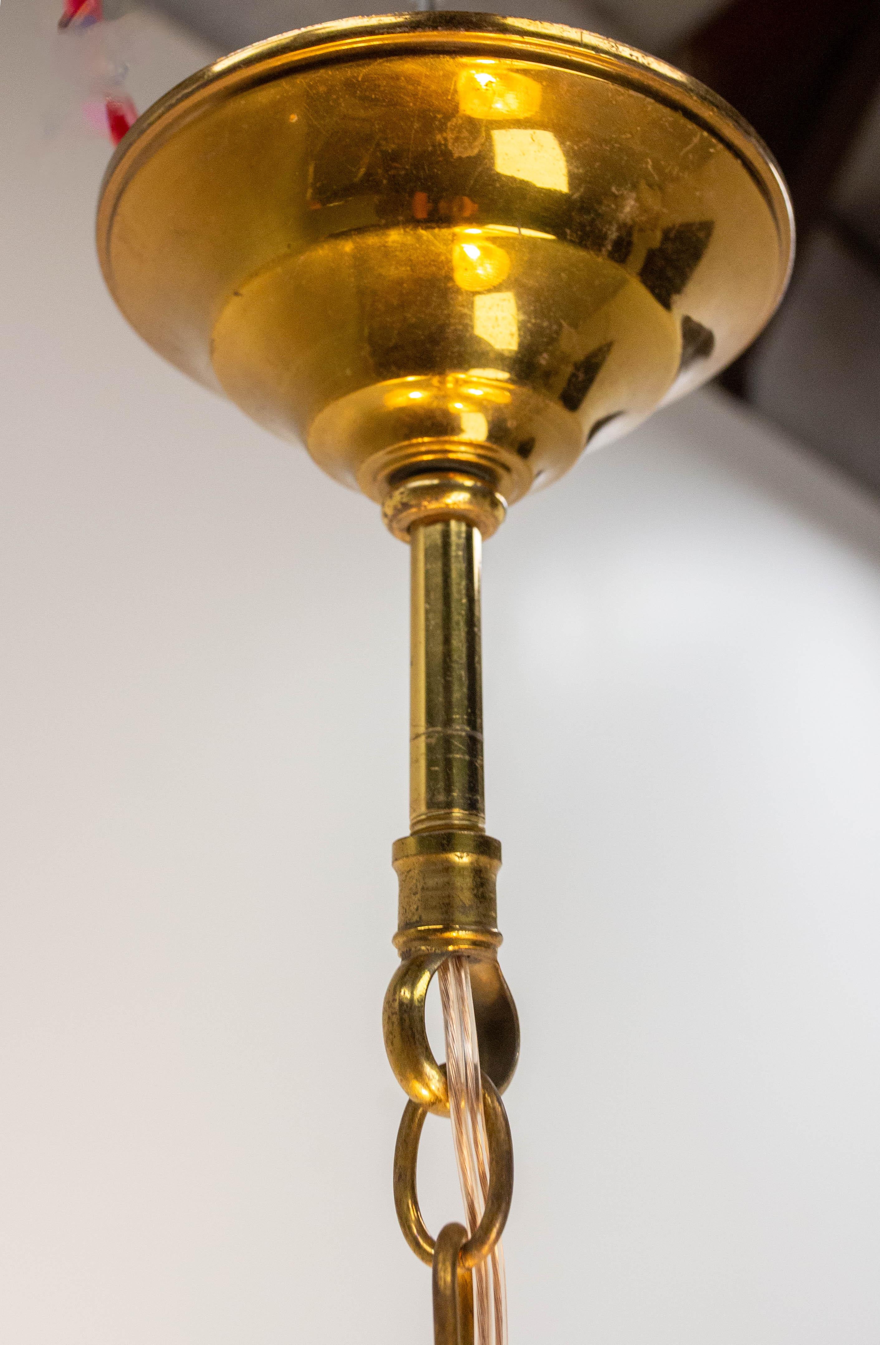 French Ceiling Pendant Glass & Brass Chandelier Lustre Guariche style circa 1960 For Sale 4