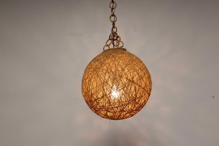 French Ceiling Pendant String and Wicker Chandelier, Lustre, circa 1970 ...