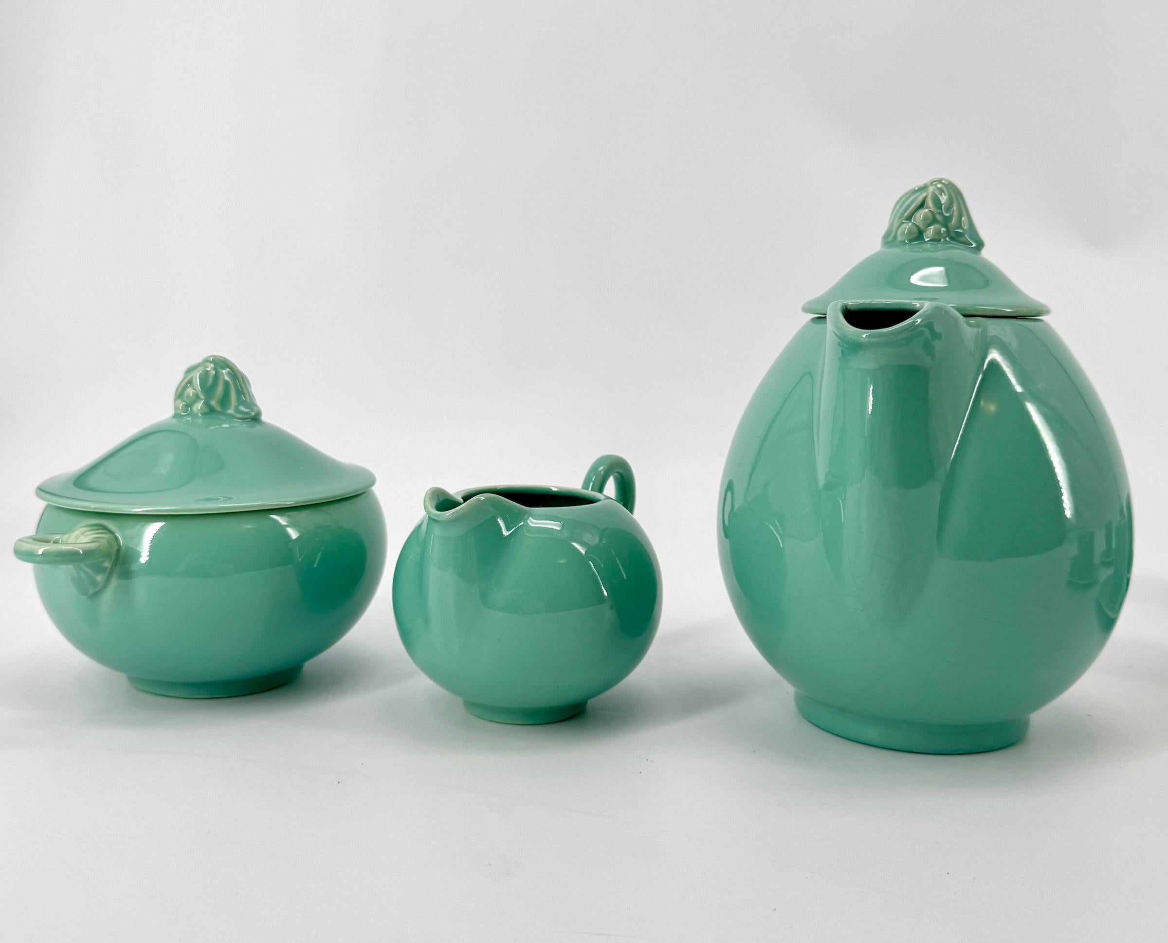 French Celadon Art Deco Tea and Coffee Set by Marcel Goupy Rouard for 12 p en vente 2