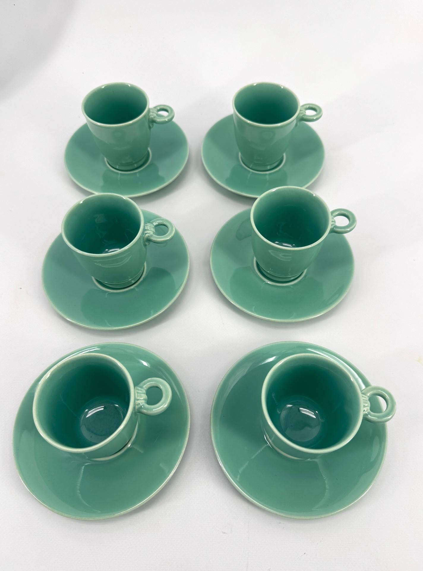 French Celadon Art Deco Tea and Coffee Set by Marcel Goupy Rouard for 12 p en vente 3