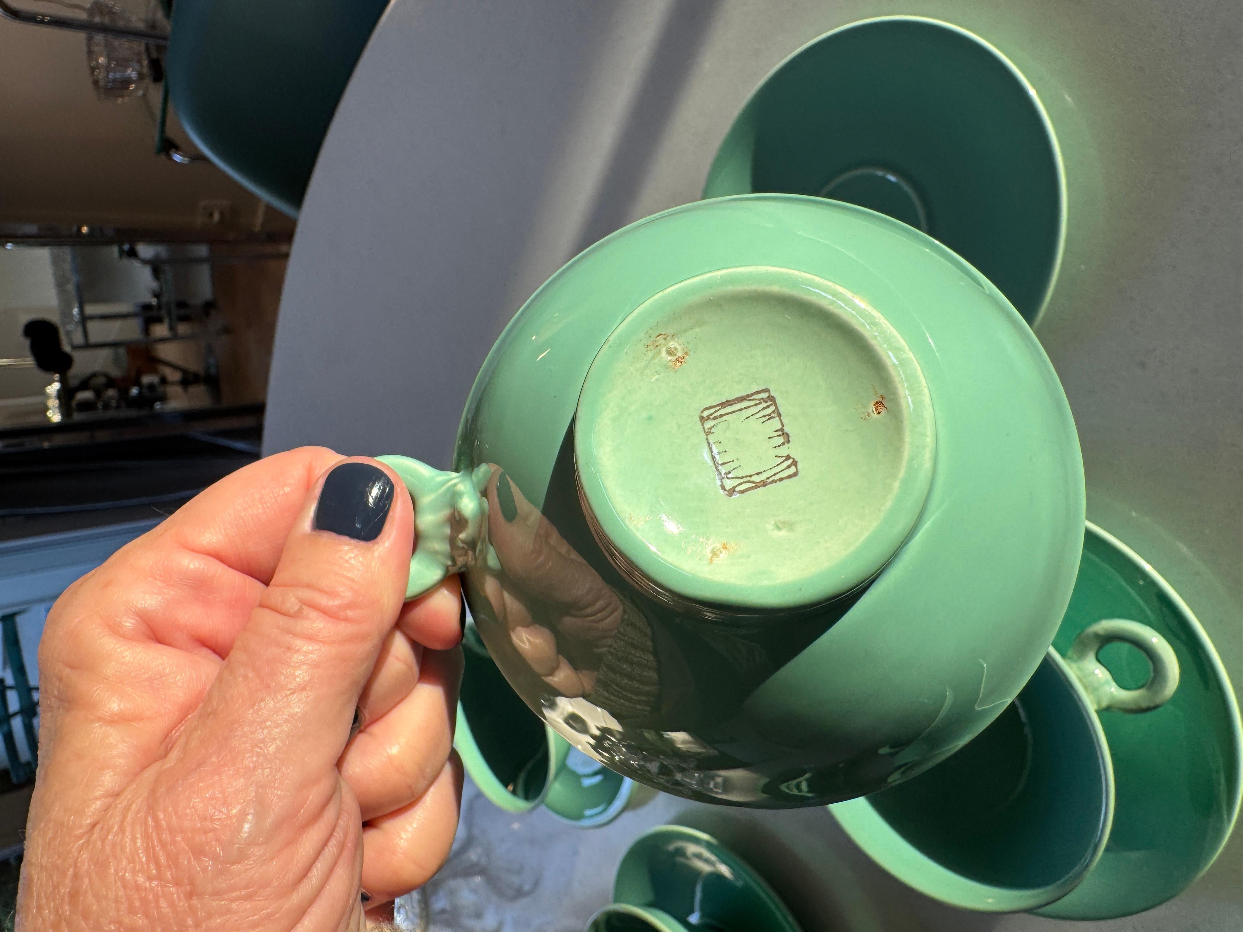 French Celadon Art Deco Tea and Coffee Set by Marcel Goupy Rouard for 12 p en vente 4